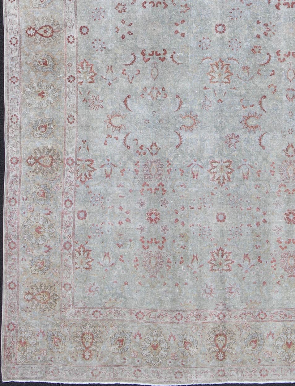 Light Blue Antique Persian Tabriz Rug With Floral Design and Hints of Red Light blue antique Persian Tabriz rug with floral design and hints of red, rug dan - g77, country of origin / type: Iran / Tabriz, circa 1920 This antique Persian... - Keivan Woven ArtsDAN - G77 - 8783Rug
