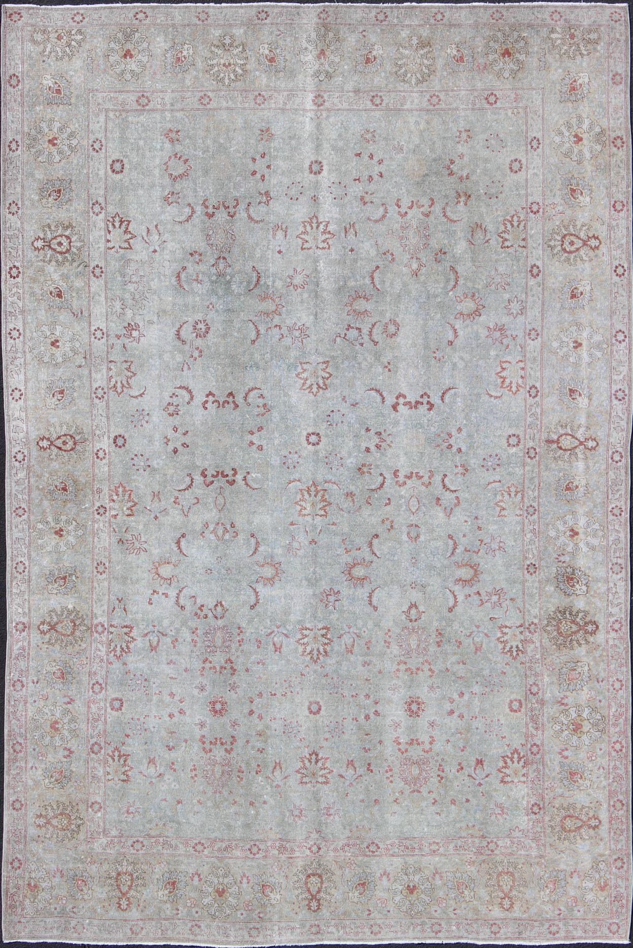 Light Blue Antique Persian Tabriz Rug With Floral Design and Hints of Red Light blue antique Persian Tabriz rug with floral design and hints of red, rug dan - g77, country of origin / type: Iran / Tabriz, circa 1920 This antique Persian... - Keivan Woven ArtsDAN - G77 - 8783Rug
