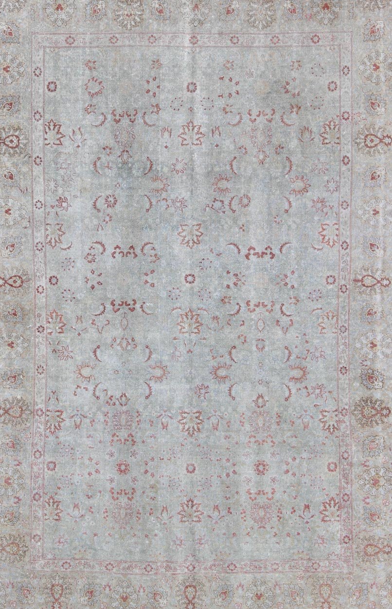 Light Blue Antique Persian Tabriz Rug With Floral Design and Hints of Red Light blue antique Persian Tabriz rug with floral design and hints of red, rug dan - g77, country of origin / type: Iran / Tabriz, circa 1920 This antique Persian... - Keivan Woven ArtsDAN - G77 - 8783Rug