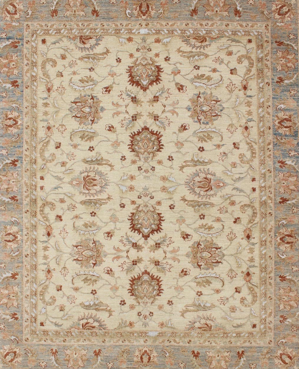 Keivan Woven Arts Vintage Cream Sultanabad Rug With Pops of Blue and Red Keivan Woven Arts, Dsp - 1129, Muted Fine Sultanabad Rug With Pops of Blue and Red, This elegantly hand woven rug is from Pakistan and woven from the finest wool to create a sof... - Keivan Woven ArtsDSP - 1129 - 4740Rug