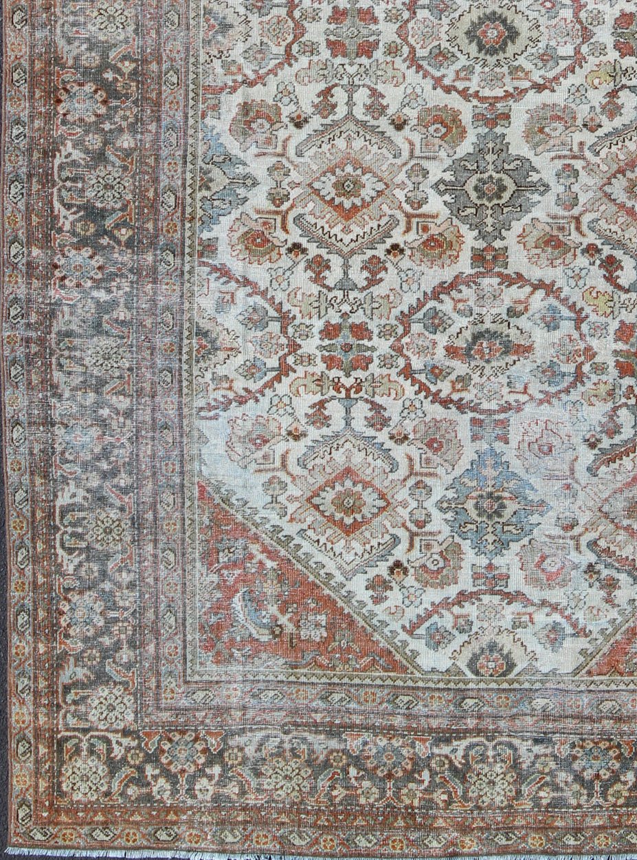 Antique Persian Sultanabad - Mahal Rug in Ivory, Terracotta, Light Blue, Charcoal kwarugs Antique Persian Sultanabad - Mahal rug with ivory, terracotta red, light blue, charcoal sub - Geometric floral design, rug dsp - ca878, country of origin / type: I... - Keivan Woven ArtsDSP - CA878 - 4116Rug
