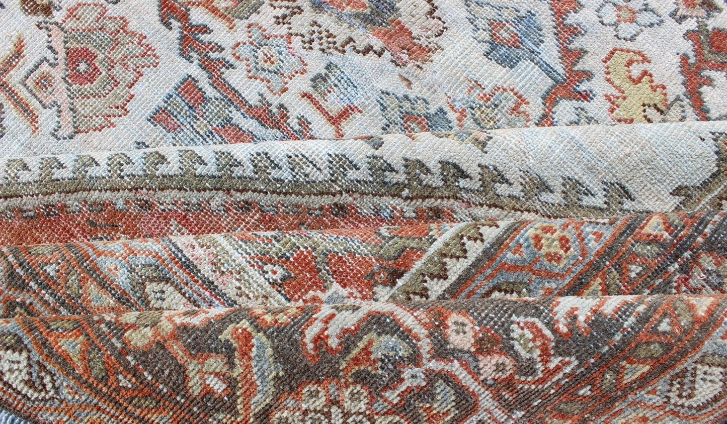 Antique Persian Sultanabad - Mahal Rug in Ivory, Terracotta, Light Blue, Charcoal kwarugs Antique Persian Sultanabad - Mahal rug with ivory, terracotta red, light blue, charcoal sub - Geometric floral design, rug dsp - ca878, country of origin / type: I... - Keivan Woven ArtsDSP - CA878 - 4116Rug