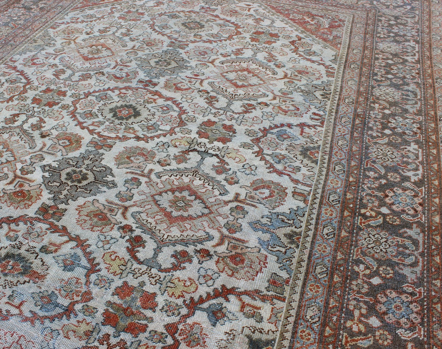 Antique Persian Sultanabad - Mahal Rug in Ivory, Terracotta, Light Blue, Charcoal kwarugs Antique Persian Sultanabad - Mahal rug with ivory, terracotta red, light blue, charcoal sub - Geometric floral design, rug dsp - ca878, country of origin / type: I... - Keivan Woven ArtsDSP - CA878 - 4116Rug