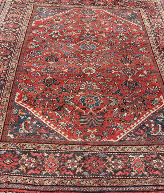 Antique Mahal Rug With All Over Design in Soft Red & Dark Brown Border. Antique Mahal rug with all over design in soft rust red multi colors, Keivan Woven Arts/rug/ DSP - R9818, country of origin / type: Iran / Sultanabad, circa early - 20th century ... - Keivan Woven ArtsDSP - R9818 - 4128
