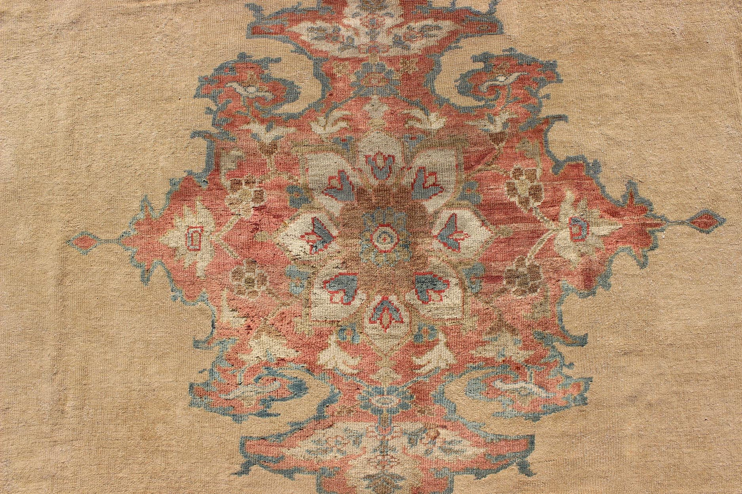 Antique Persian Ziegler Sultanabad Rug in Light Yellow Background with Salmon Color. Keivan Woven Arts / rug / E - 0702 / country of origin / type: Iran / Sultanabad, circa 1890's Measures: 91 x 115 This exquisite antique Ziegler Sultanabad carpet ... - Keivan Woven ArtsE - 0702 - 1811Rug