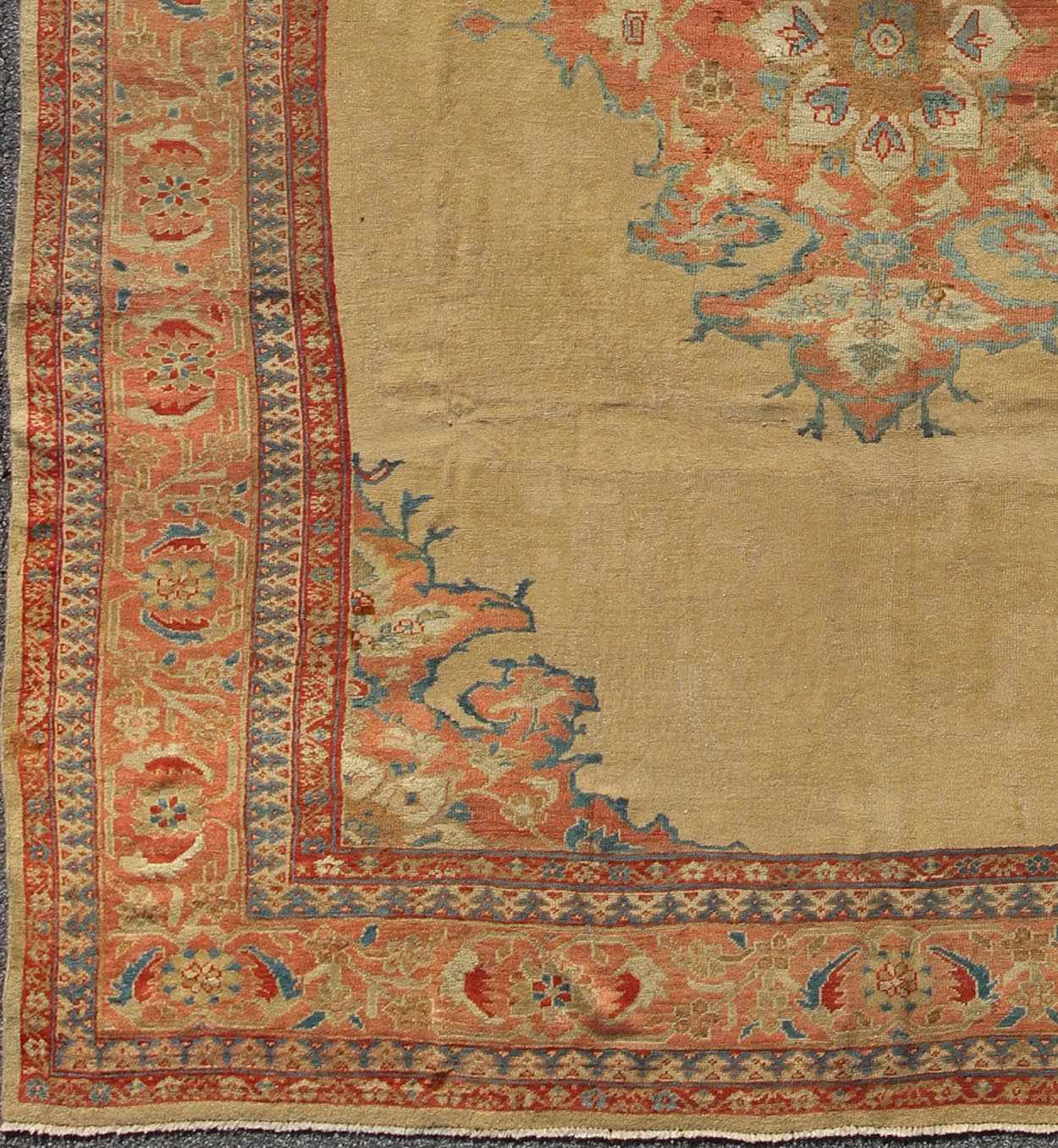 Antique Persian Ziegler Sultanabad Rug in Light Yellow Background with Salmon Color. Keivan Woven Arts / rug / E - 0702 / country of origin / type: Iran / Sultanabad, circa 1890's Measures: 91 x 115 This exquisite antique Ziegler Sultanabad carpet ... - Keivan Woven ArtsE - 0702 - 1811Rug