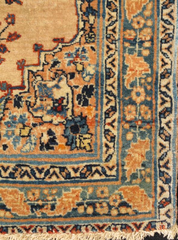 Antique Persian Tabriz Haji Jalili Rug with Ornate Medallion in Teal and Light Peach, rug e - 0913, country of origin / type: Iran / Tabriz, circa 1880 This magnificent antique Persian Tabriz carpet from late 19th century Iran was created by the m... - Keivan Woven ArtsE - 0913 - 2331Rug