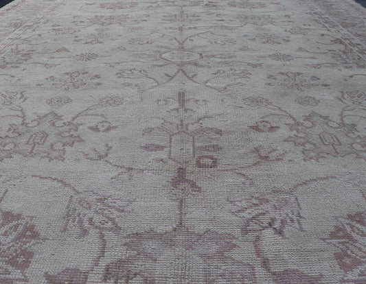 Antique Turkish Oushak Rug With Floral Patterns in Cream and Neutral Colors Keivan Woven Arts 1930's Vintage Turkish Oushak Rug. Antique Turkish Oushak Rug with Floral Patterns. Keivan Woven Arts rug/ E - 0914, country of origin / type: Turkey / ... - Keivan Woven ArtsE - 0914 - 671