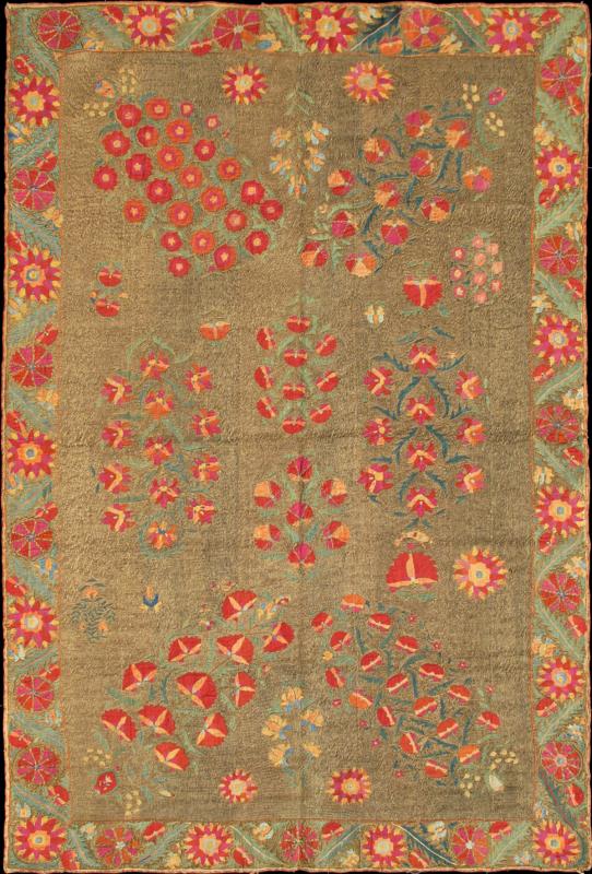 Antique Suzani with Metal Work "Suzani" means needlework and these embroideries are some of the most characteristic forms of textile art from Central Asia. The mastery of color and the dynamic sense of movement they convey continue to add depth... - Keivan Woven ArtsE - 1204 - 295Rug