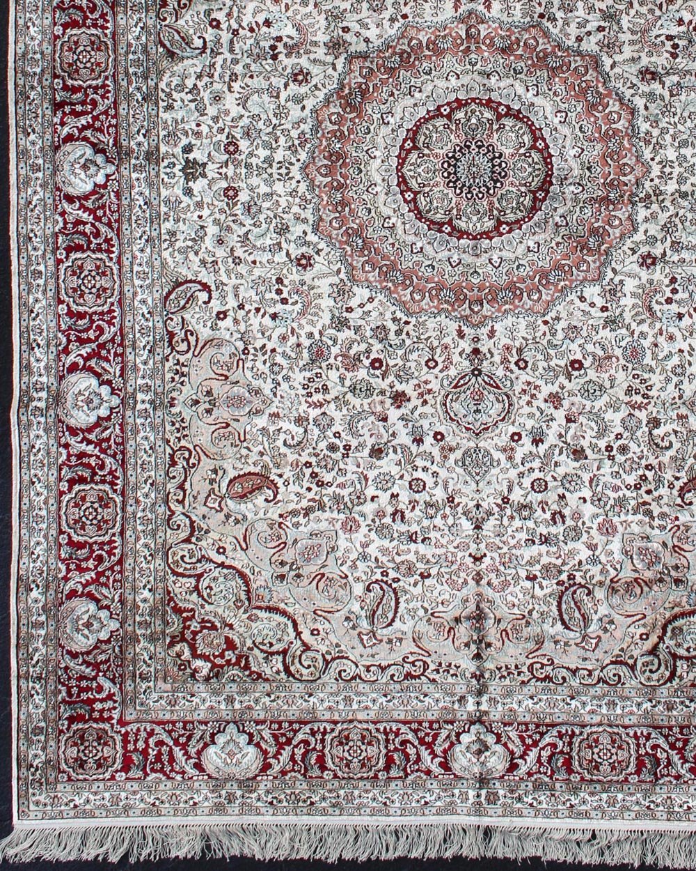 Silk Vintage Isfahan Design Medallion Carpet with Intricate Floral Elements Persian design vintage Isfahan very fine hand knotted carpet with intricate and detailed floral elements, rug EB - 200599 - 45, country of origin / type/ Isfahan, circa 1960 ... - Keivan Woven ArtsEB - 200599 - 45 - 12853Rug