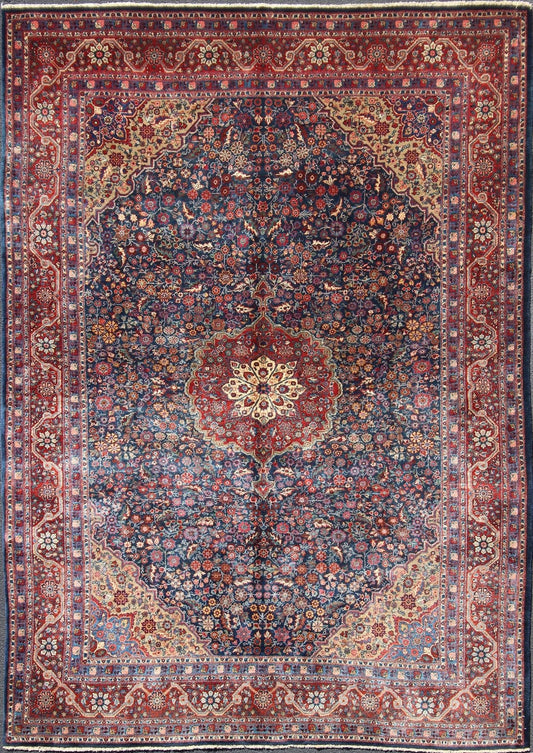 Antique Tribal Medallion Josan Rug with Jewel Tones with Center Medallion Blossoming antique Persian Josan rug with all - over Arabesque design in blue, rug EB - CON - 10001, country of origin / type: Iran / Josan, circa. 1900 Distinct colors ... - Keivan Woven ArtsEB - CON - 10001 - 12601Rug