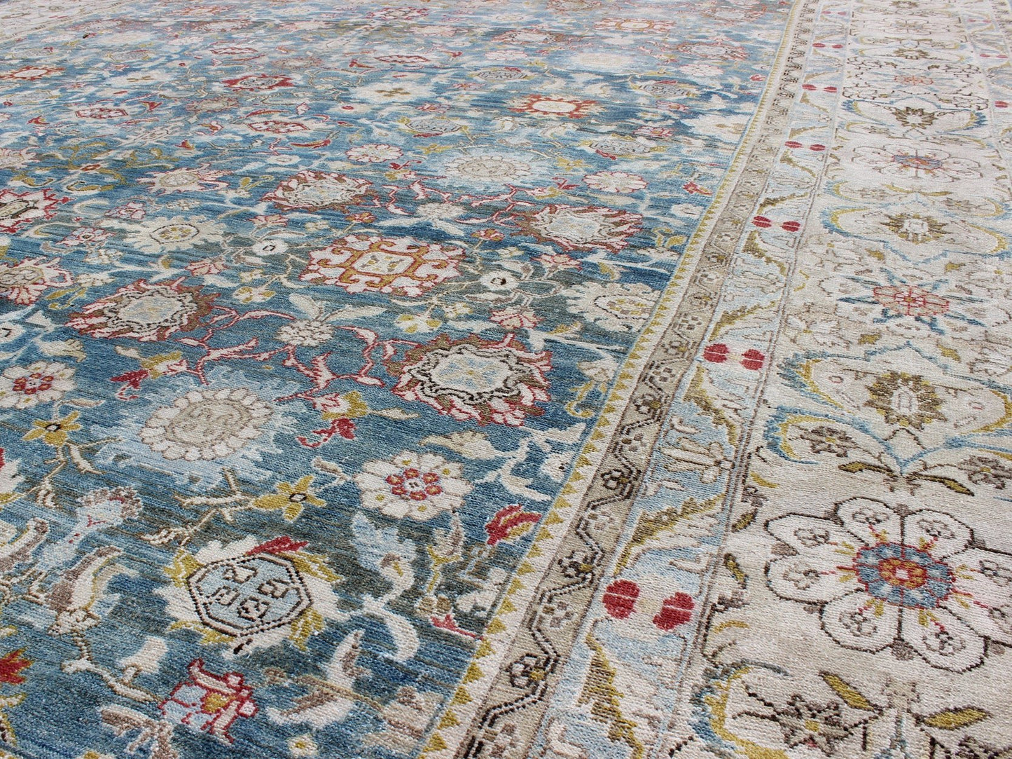 Colorful Large Antique Blue gray Background Persian Malayer Rug with All - Over Floral Pattern. Large antique blue background Persian Malayer rug with all - over floral pattern, kwarugs Keivan Woven Arts / EMA - 7500, country of origin / type: Iran / Ma... - Keivan Woven ArtsEMA - 7500 - 8821Rug
