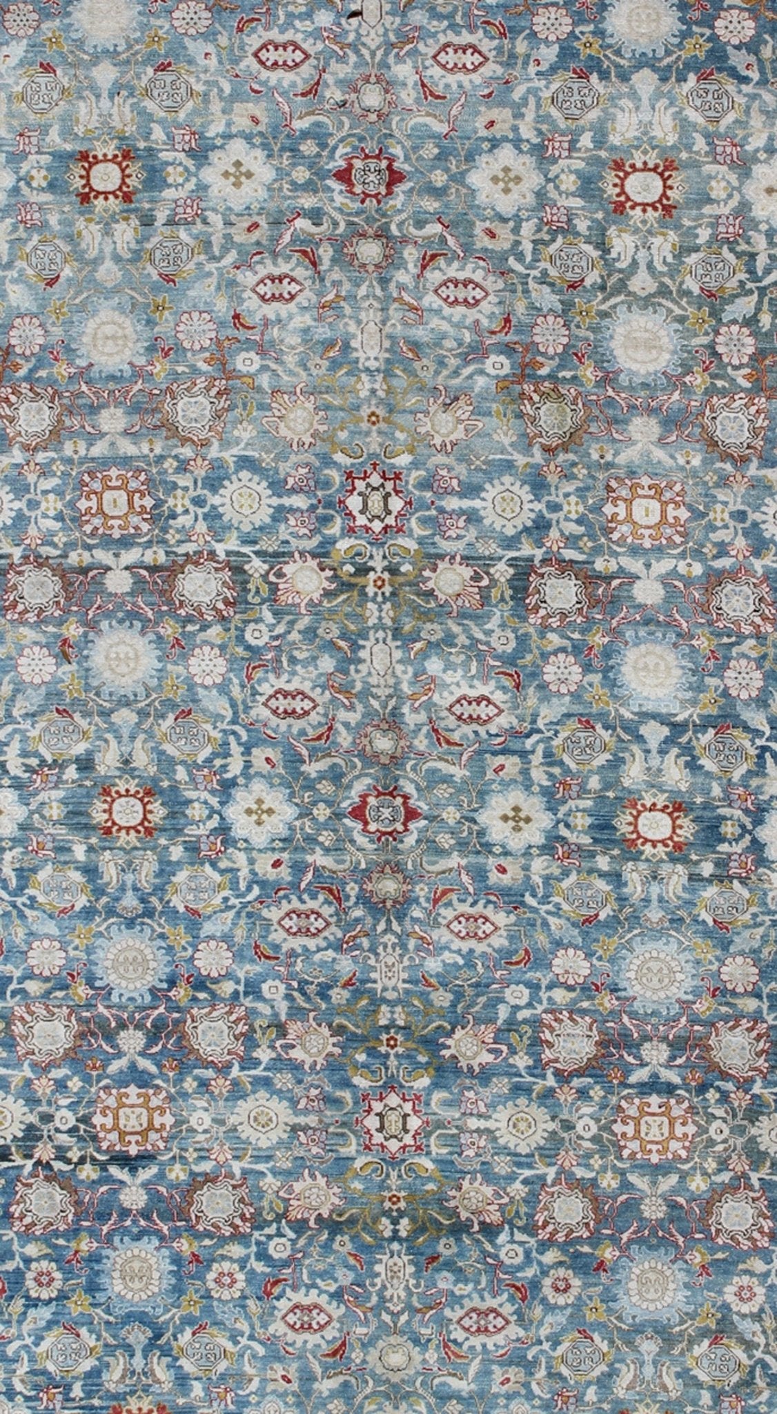 Colorful Large Antique Blue gray Background Persian Malayer Rug with All - Over Floral Pattern. Large antique blue background Persian Malayer rug with all - over floral pattern, kwarugs Keivan Woven Arts / EMA - 7500, country of origin / type: Iran / Ma... - Keivan Woven ArtsEMA - 7500 - 8821Rug
