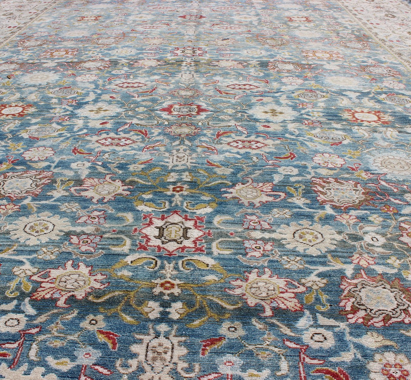 Colorful Large Antique Blue gray Background Persian Malayer Rug with All - Over Floral Pattern. Large antique blue background Persian Malayer rug with all - over floral pattern, kwarugs Keivan Woven Arts / EMA - 7500, country of origin / type: Iran / Ma... - Keivan Woven ArtsEMA - 7500 - 8821Rug