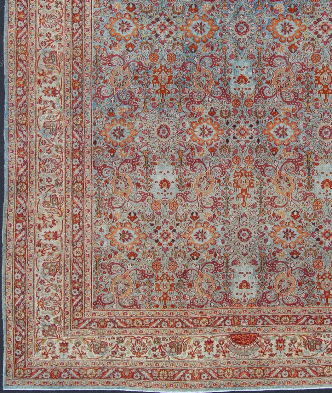 Ornate Floral Pattern Khorassan Antique Persian Rug in Burgundy & Gray Ornate floral pattern Khorassan antique Persian rug in burgundy and grey, rug ema - 7514, country of origin / type: Iran / Khorassan, circa 1920. This spectacular antiq... - Keivan Woven ArtsEMA - 7514 - 8797Rug
