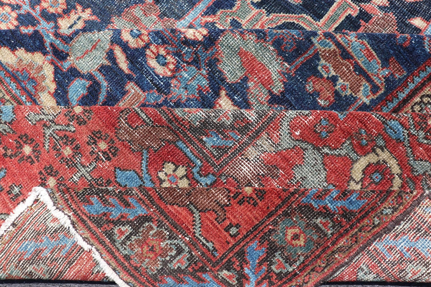 Oversized Fine Weave Antique Persian Sultanabad with Distressed All - Over Design. Extra wide oversize antique Persian distressed Sultanabad rug , kwarugs / EMA - 7516, country of origin / type: Iran / Farahan, circa 1890. Measures: 14'3 x 18... - Keivan Woven ArtsEMA - 7516 - 8879Rug