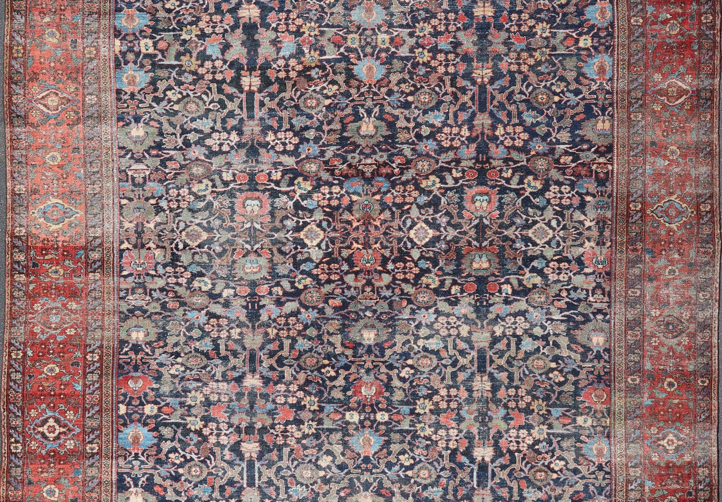 Oversized Fine Weave Antique Persian Sultanabad with Distressed All - Over Design. Extra wide oversize antique Persian distressed Sultanabad rug , kwarugs / EMA - 7516, country of origin / type: Iran / Farahan, circa 1890. Measures: 14'3 x 18... - Keivan Woven ArtsEMA - 7516 - 8879Rug