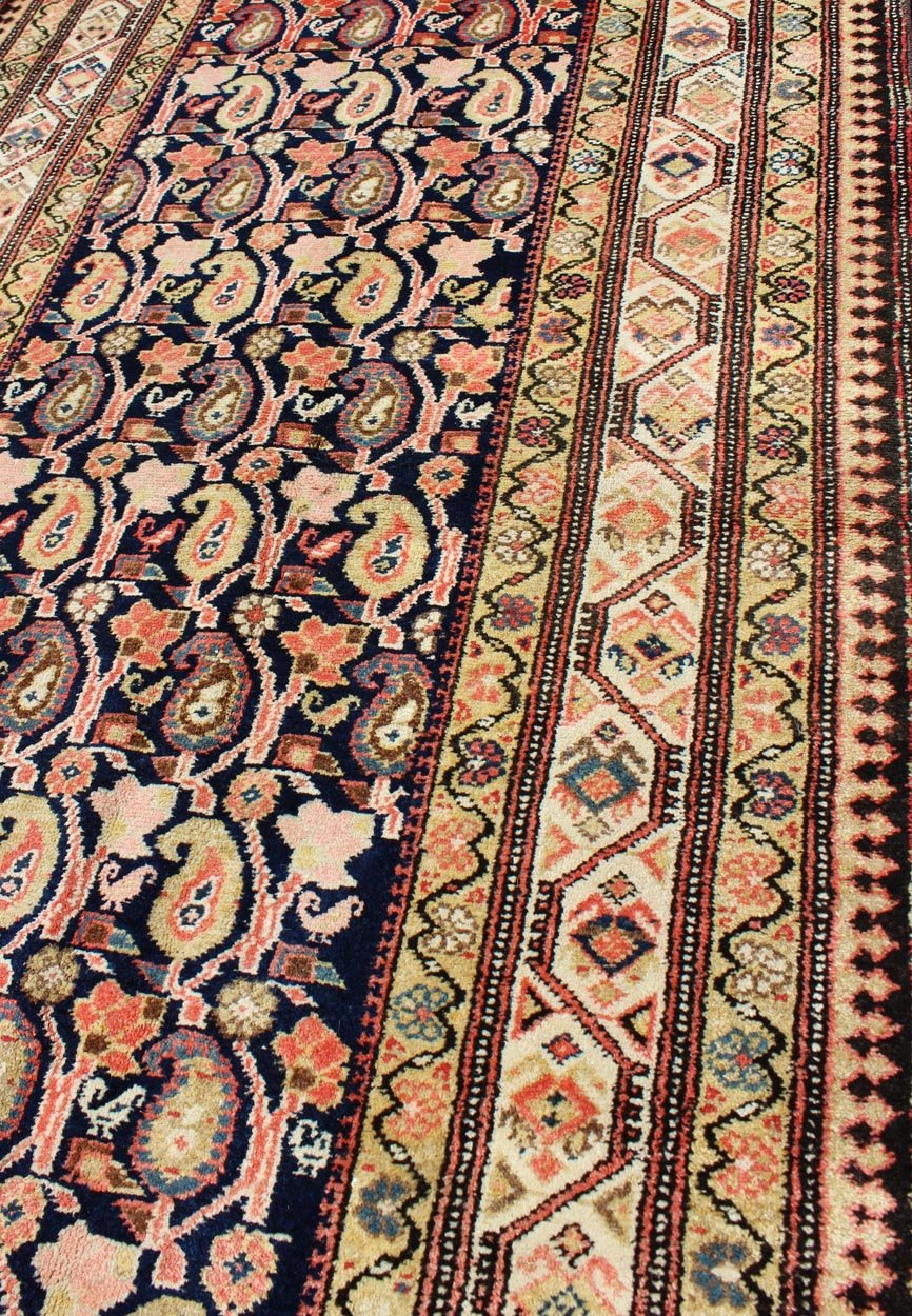 Paisley Design Antique Persian Malayer Runner in Dark and Light Tones Onyx, Nude, and Peach Malayer Runner Antique from Persia with All - Over Paisley Motifs, rug ema - 7519, country of origin / type: Iran / Malayer, circa 1910 This antique P... - Keivan Woven ArtsEMA - 7519 - 8996Rug