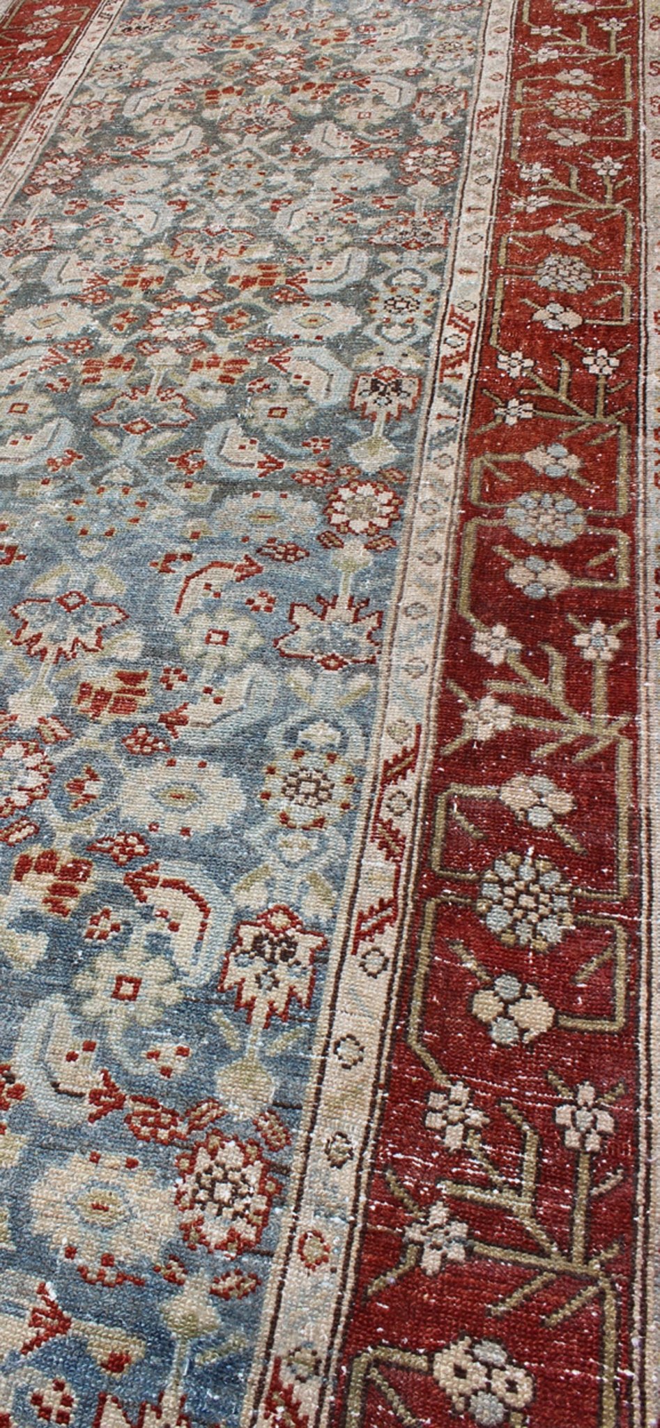 Long Runner in Blue and Red Antique Persian Malayer with All - Over Floral Design kwarugs Antique long runner Persian Malayer with all - over intricate floral design in red and blue tones, rug ema - 7523, country of origin / type: Iran / Malayer, circ... - Keivan Woven ArtsEMA - 7523 - 9004Rug