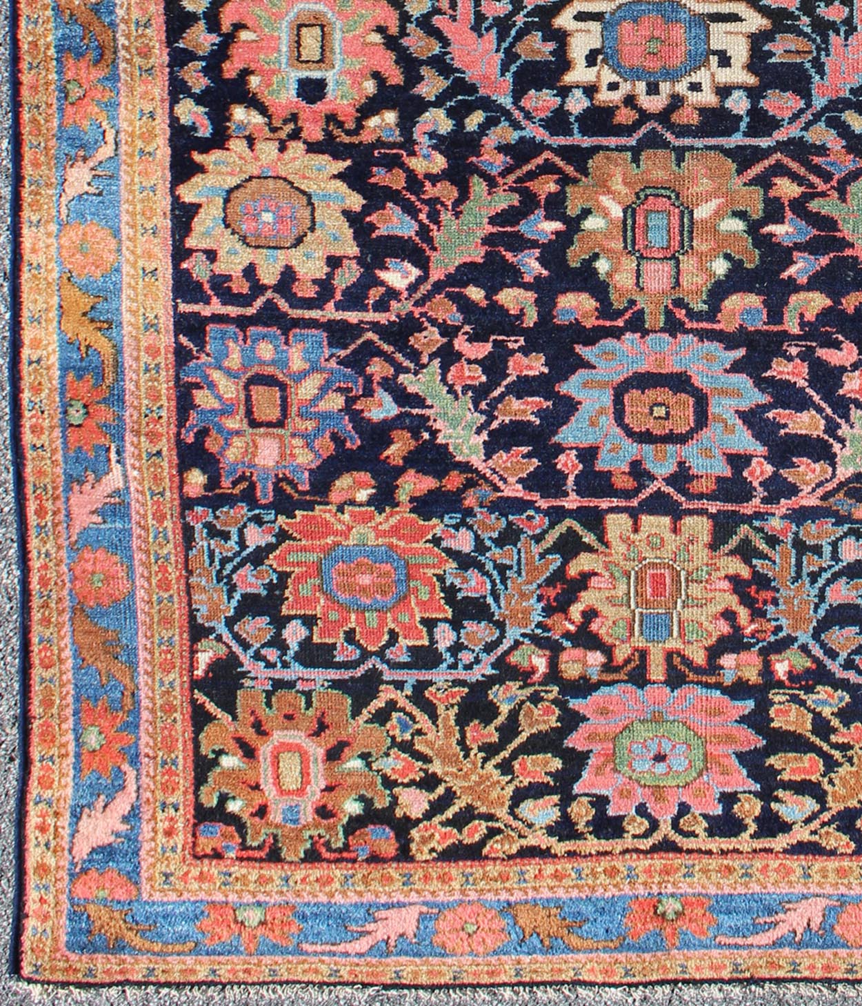 Pastel colored Persian Hamedan antique rug with large floral motifs, rug ema - 7526, country of origin / type: Iran / Hamadan, circa 1910 This beautiful antique early 20th century Persian Hamadan carpet features an all - over design of repeating lar... - Keivan Woven ArtsEMA - 7526 - 9258Rug