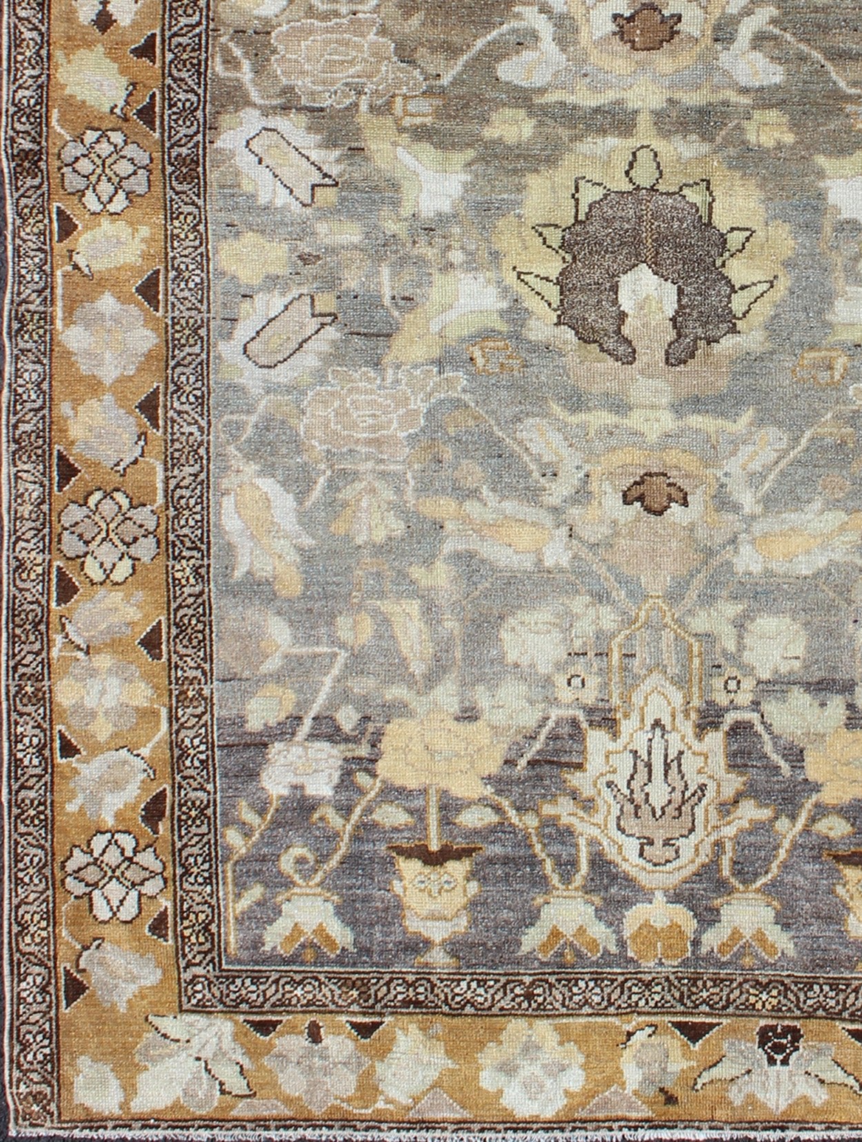Gray and Marigold Antique distressed Persian Bakhtiari Rug with Expansive Floral Design kwarugs Antique Persian Bakhtiari rug, distressed antique from Persia with flowing flowers, rug ema - 7554, country of origin / type: Iran / Bakhtiari, circa 1... - Keivan Woven ArtsEMA - 7554 - 9806Rug