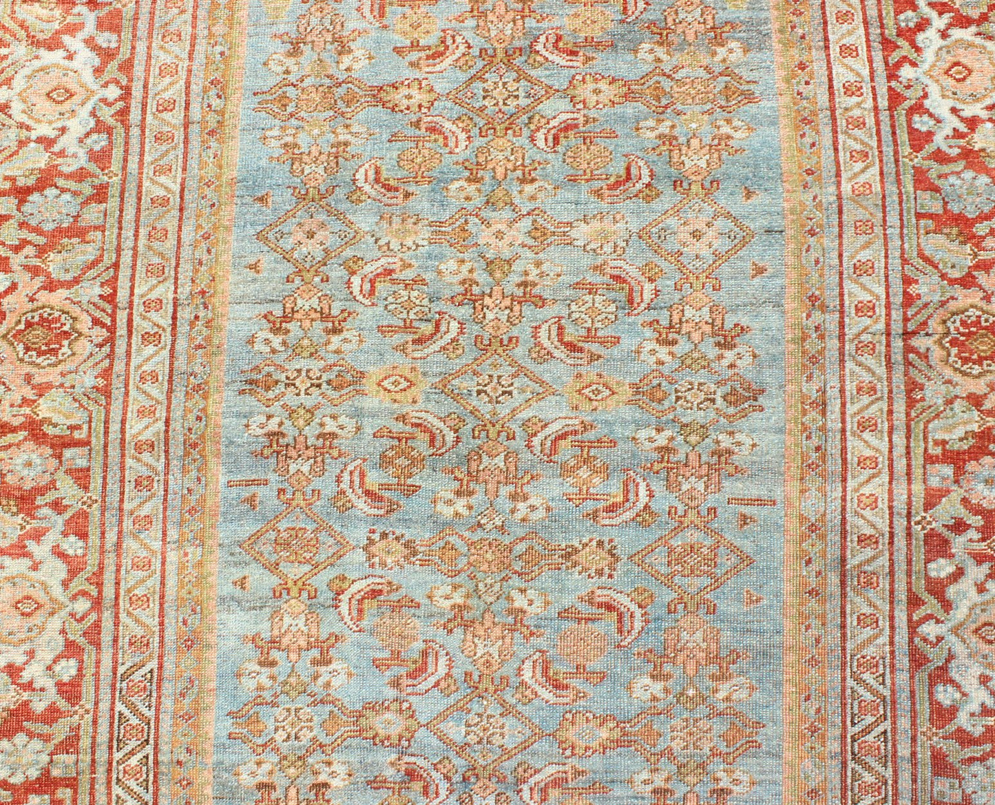 Antique Persian Bidjar Rug with Blossoming Floral Design in Light Blue and Red kwarugs Ornate flower design Bidjar antique Persian rug in a variety of colors of red and blues. Keivan Woven Arts / rug ema - 7556, country of origin / type: Iran / B... - Keivan Woven ArtsEMA - 7556 - 9810Rug