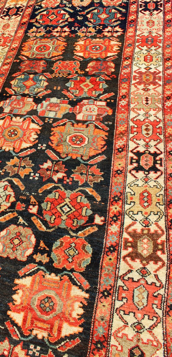 Keivan Woven Arts, Ema - 7571, Antique Persian Malayer Runner Orange and black antique Persian Malayer runner with Sub - geometric design, rug ema - 7571, country of origin / type: Iran / Malayer, circa 1910. This magnificent antique Persian Malay... - Keivan Woven ArtsEMA - 7571 - 9846Rug