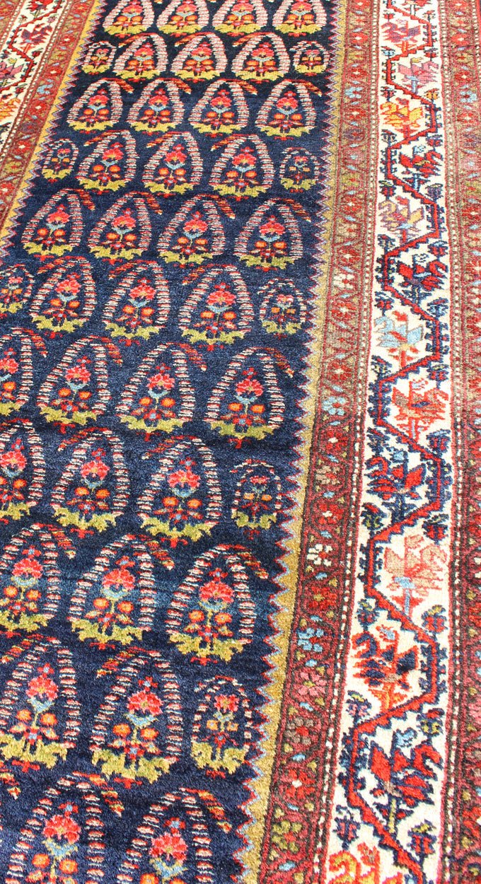 Multicolored antique Persian Malayer runner with sub - geometric tribal design, rug ema - 7572, country of origin / type: Iran / Malayer, circa 1900. This magnificent antique Persian Malayer runner (circa 1900) bears a beautiful, expansive, all - over... - Keivan Woven ArtsEMA - 7572 - 9850Rug