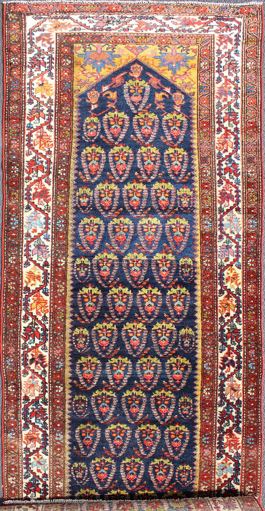 Multicolored antique Persian Malayer runner with sub - geometric tribal design, rug ema - 7572, country of origin / type: Iran / Malayer, circa 1900. This magnificent antique Persian Malayer runner (circa 1900) bears a beautiful, expansive, all - over... - Keivan Woven ArtsEMA - 7572 - 9850Rug