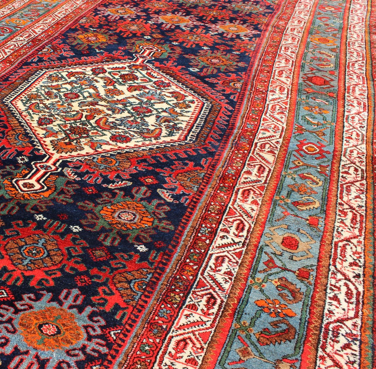 Multicolored antique Persian Malayer long and wide gallery runner with geometric medallion and motifs, rug ema - 7582, country of origin / type: Iran / Malayer, circa 1910. This lovely antique Persian Malayer runner originates from the northwest r... - Keivan Woven ArtsEMA - 7582 - 10014Rug