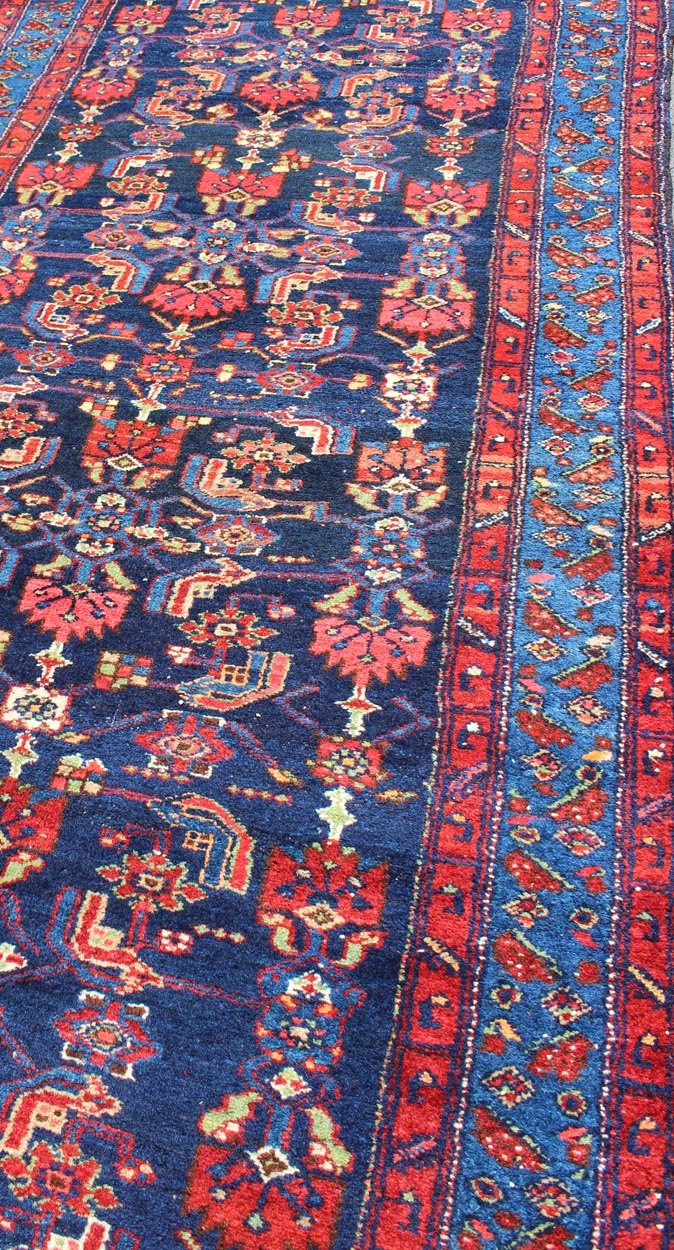 Geometric Design Hamedan Vintage Runner From Persia in Jewel Tones Vintage Hamedan Persian Runner with colorful all - over geometric design, Keivan Woven Arts / rug ema - 7588, country of origin / type: Iran / Hamedan, circa 1930 This Persi... - Keivan Woven ArtsEMA - 7588 - 10028Rug