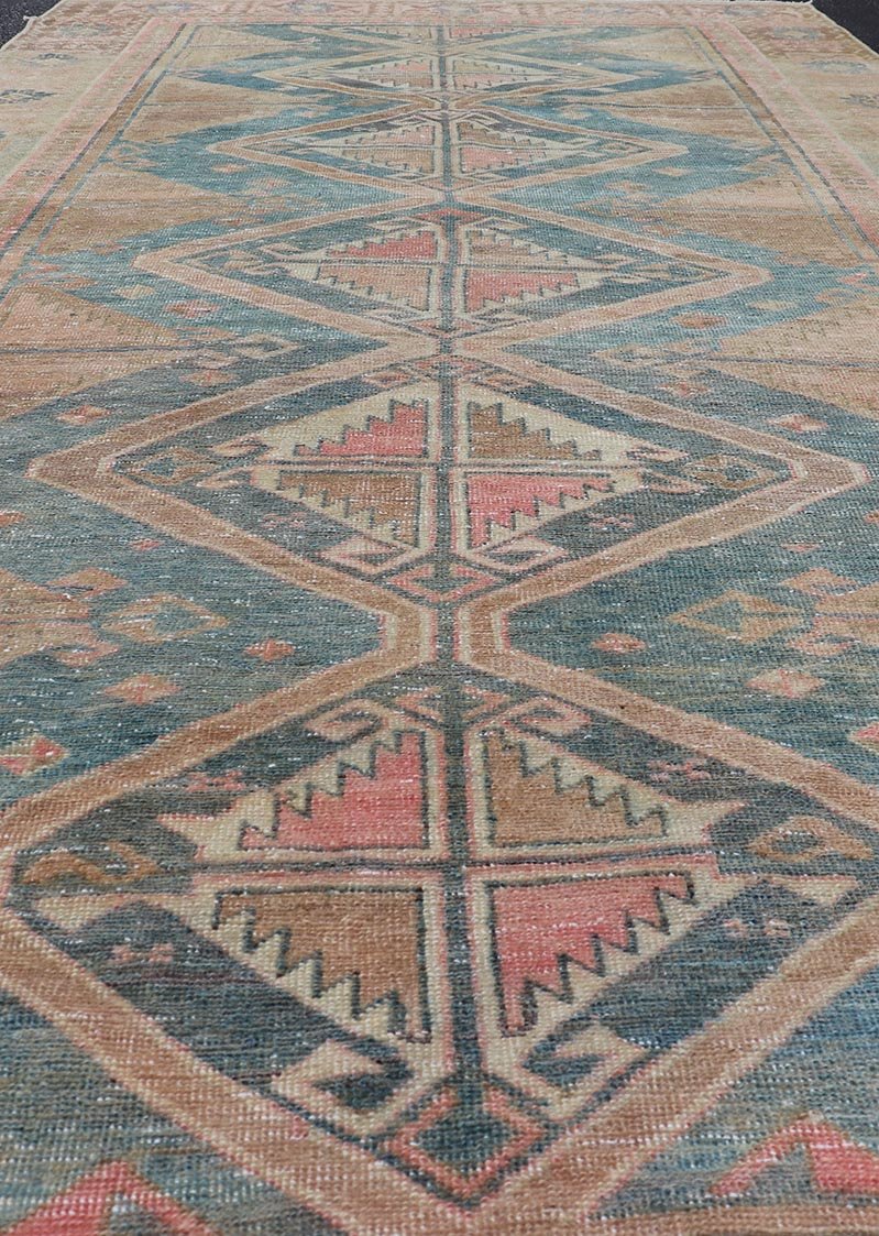 Keivan Woven Arts Antique Persian Gallery Hamadan Rug in Wool with Sub - Geometric Medallion Design. Keivan Woven Arts; rug EMB - 22143 - 15029, country of origin / type: Iran / Hamadan, circa 1920. Measures: 4'10 x 10'1 This antique Persian Hamadan r... - Keivan Woven ArtsEMB - 22143 - 15029 - 20415Rug
