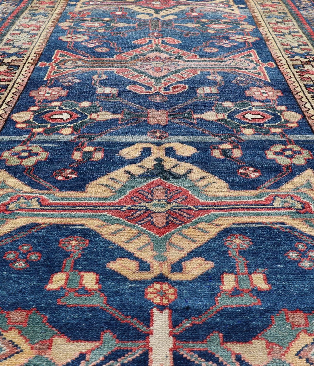 Antique Persian Hamadan Rug with Colorful Geometric Medallion on A Blue Field Measures: 3'4 x 6'1 Antique Persian Hamadan Rug with Colorful Geometric Medallion on A Blue Field. Keivan Woven Arts / rug EMB - 22155 - 15082, country of origin / ty... - Keivan Woven ArtsEMB - 22155 - 15082 - 17442