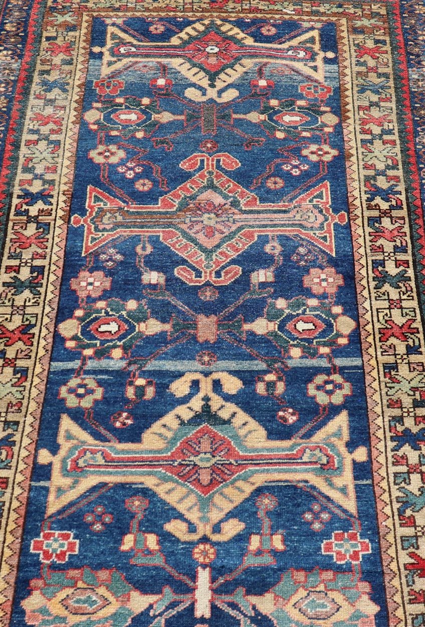 Antique Persian Hamadan Rug with Colorful Geometric Medallion on A Blue Field Measures: 3'4 x 6'1 Antique Persian Hamadan Rug with Colorful Geometric Medallion on A Blue Field. Keivan Woven Arts / rug EMB - 22155 - 15082, country of origin / ty... - Keivan Woven ArtsEMB - 22155 - 15082 - 17442
