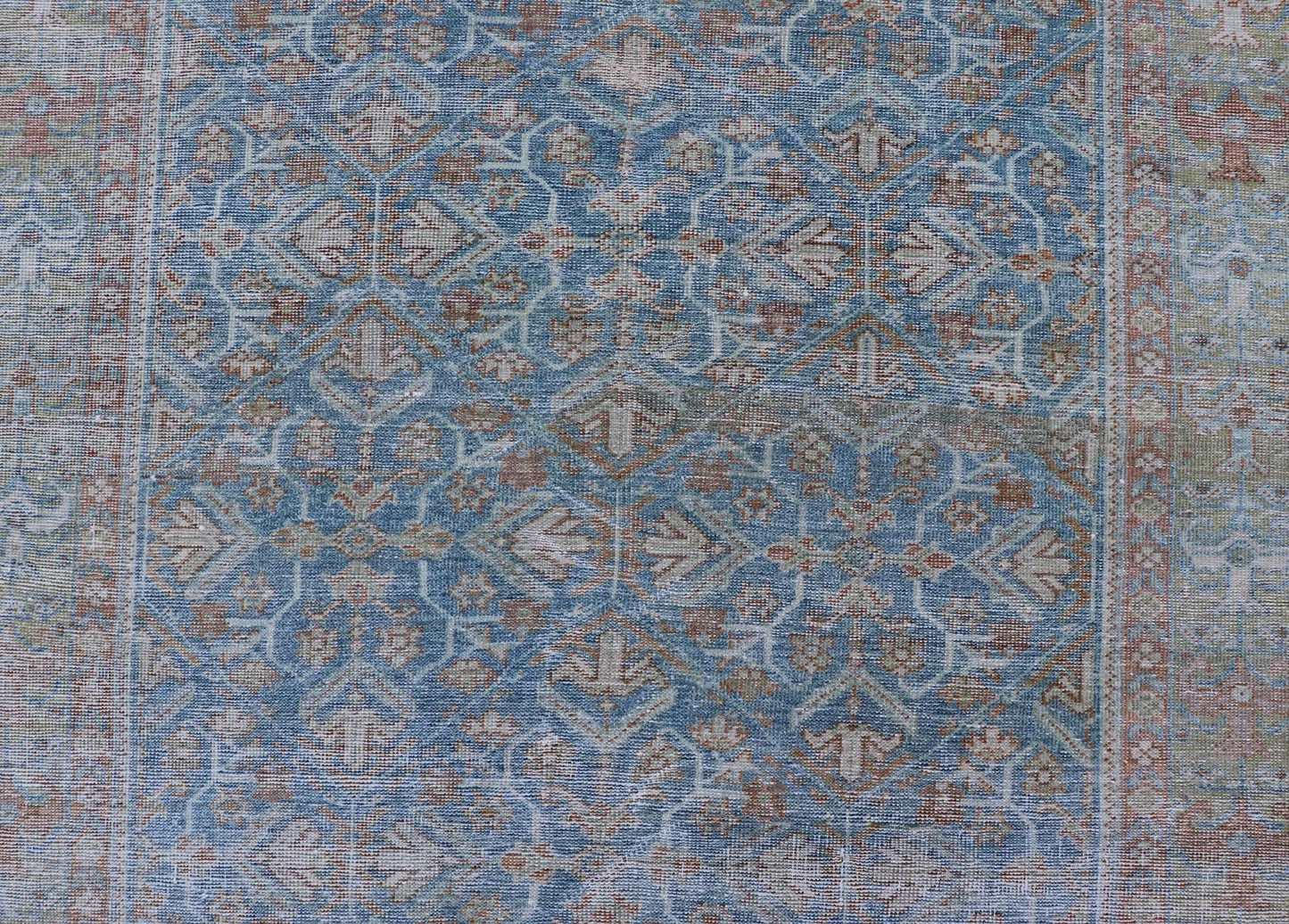Antique Persian Sultanabad Rug in Light Blue and Green With All - Over Design. Keivan Woven Arts / rug EMB - 22179 - 15043, country of origin / type: Iran / Sultanabad, circa 1910 Measures: 4'2 x 6'5 This beautiful distressed antique Persian Sultanab... - Keivan Woven ArtsEMB - 22179 - 15043 - 20493