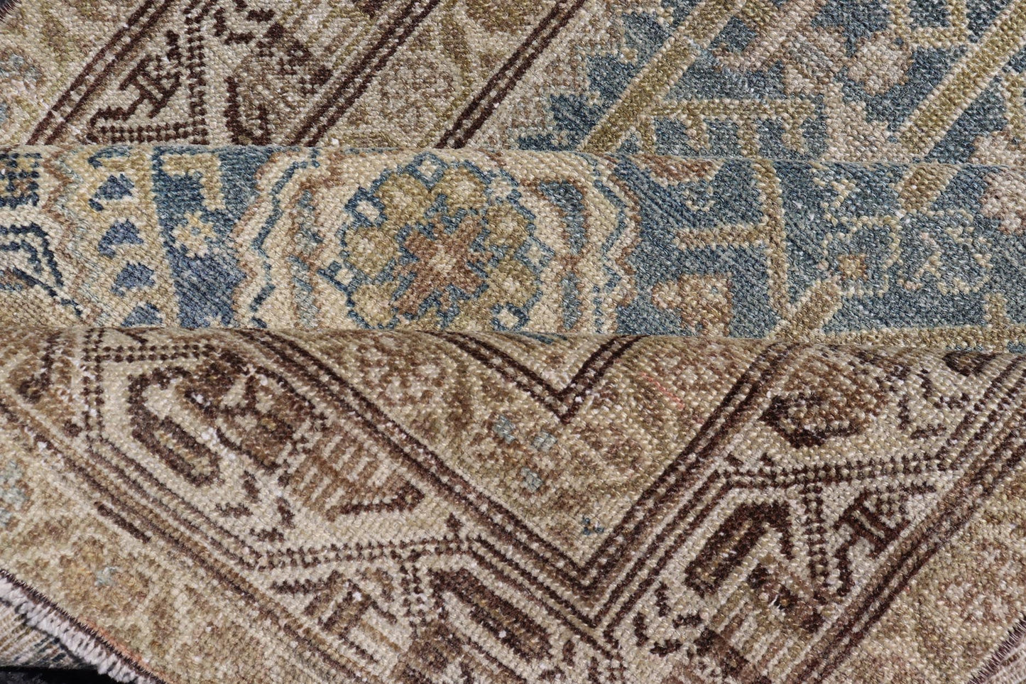 Long Antique Persian Malayer Runner in Gray, Blue, Green with All - Over Design. Keivan Woven Arts / rug EMB - 22207 - 15090, country of origin / type: Iran / Malayer, circa 1910. Measures: 3'3 x 17'0 This antique Malayer runner from 1910s Persia feat... - Keivan Woven ArtsEMB - 22207 - 15090 - 20722