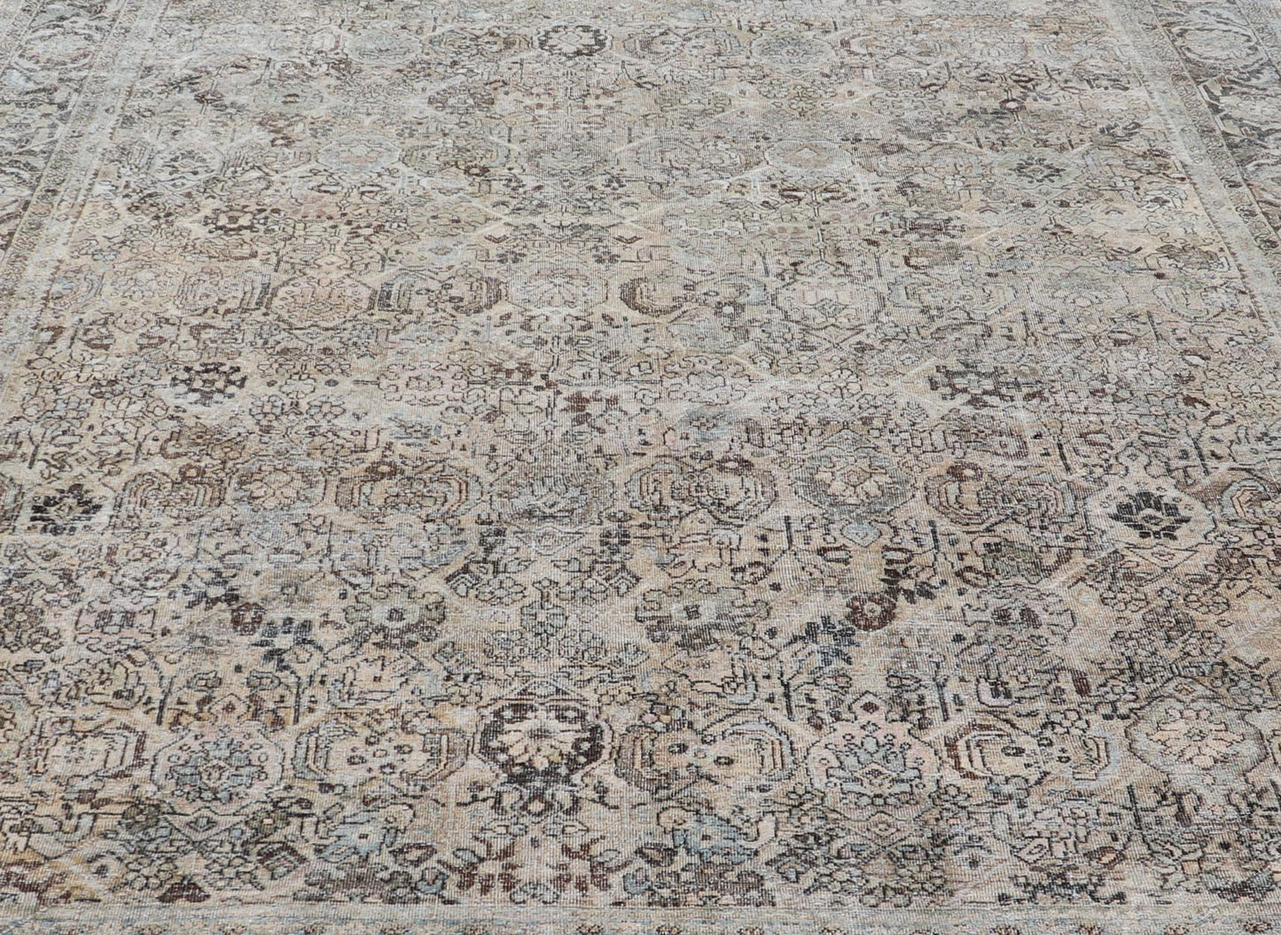 Measures: 9'0 x 12'0 Antique Persian Mahal Rug with Sub - Geometric Design With All - Over Floral. Country of origin: Iran; Type: Sultanabad - Mahal; Design: Diamond Medallion, Floral Medallion; Keivan Woven Arts: Rug / EMB - 22212 - 15087. This anti... - Keivan Woven ArtsEMB - 22212 - 15087 - 20704Rug