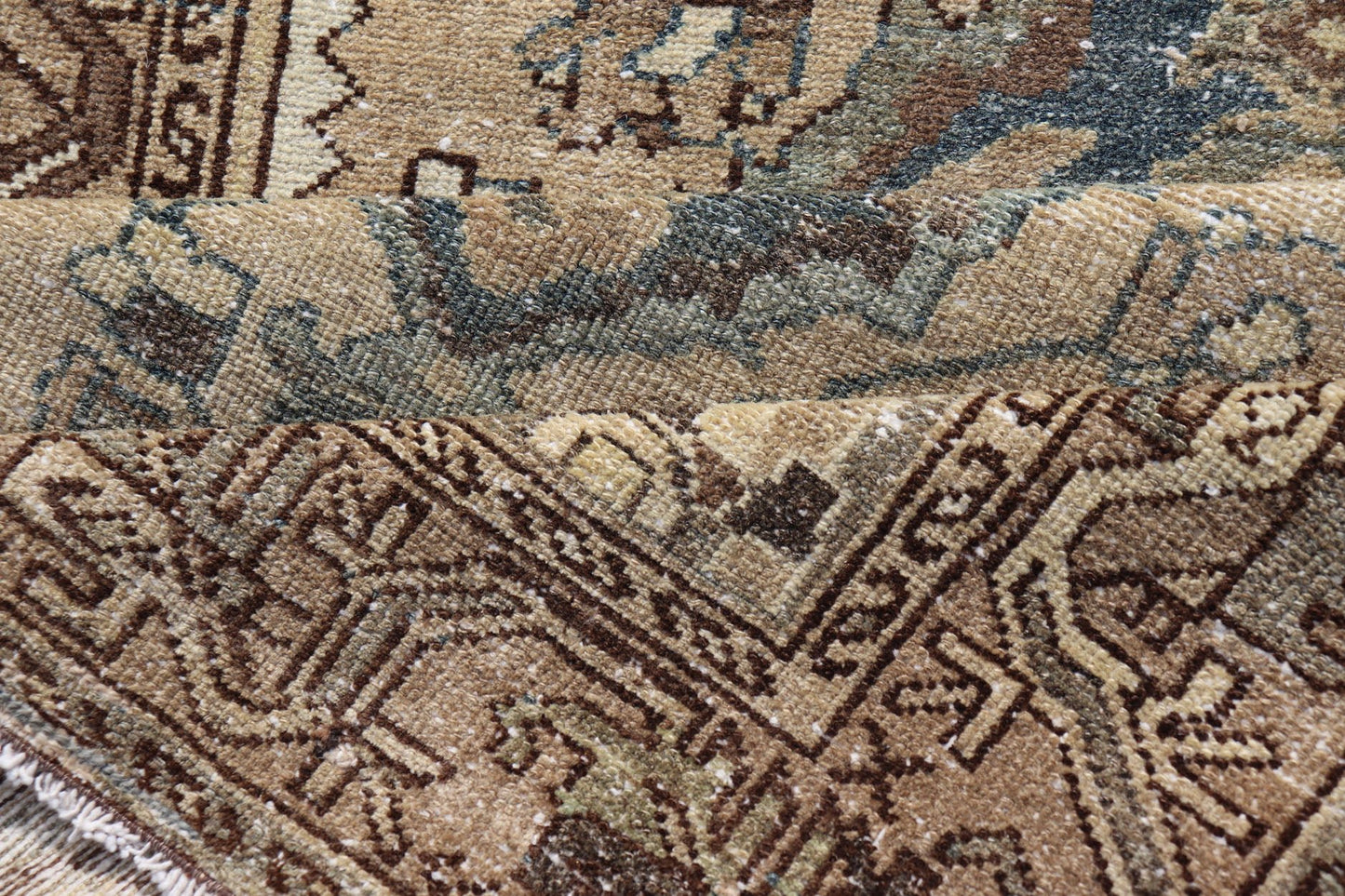 Long Antique Persian Malayer Runner With Geometric Medallion Design in Blue, light brown, Taupe and Tan Measures: 3'5 x 15'3 Antique Persian Malayer Runner with Geometric tri - medallion Design. Keivan Woven Arts / rug EMB - 22221 - 15006, cou... - Keivan Woven ArtsEMB - 22221 - 15006 - 20295Rug