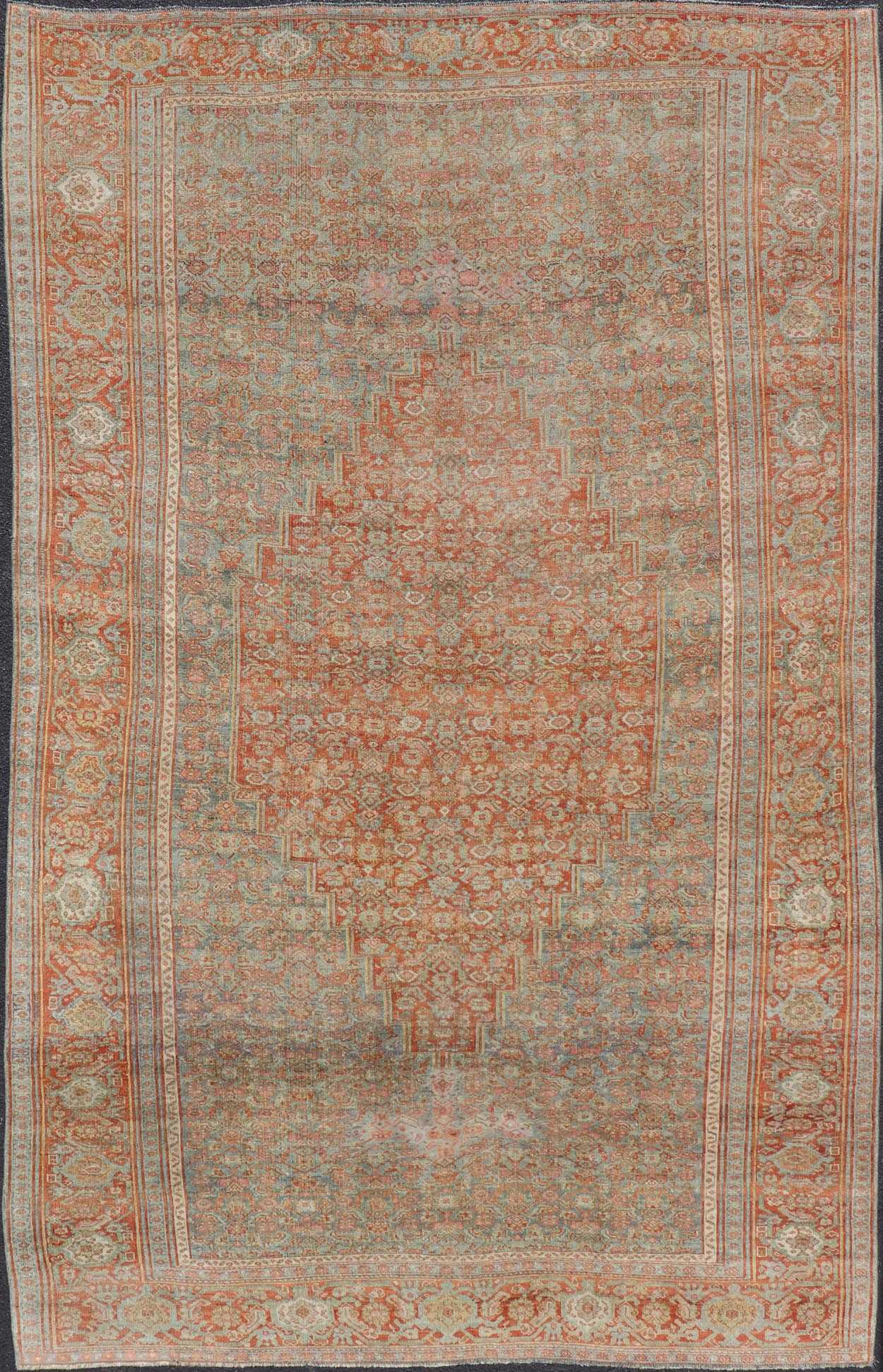 Antique Persian Bidjar Rug In Herati Design With Medallion In Soft Muted Colors. Keivan Woven Arts / rug EMB - 222211 - A - 15467, country of origin / type: Iran / Bidjar, circa 1910 Measures: 7'2 x 12'0 This magnificent Bidjar with an exquisite, all - ... - Keivan Woven ArtsEMB - 222211 - 15467 - 21155Rug