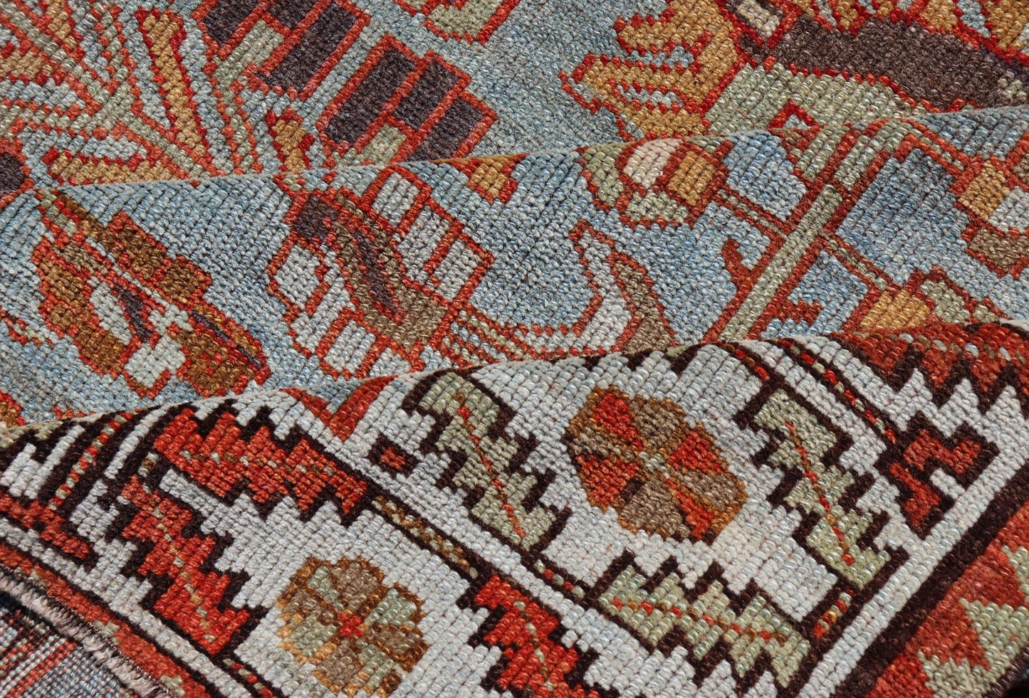 Antique Persian Kurdish Gallery Runner Rug in Wool with Tribal Medallion Design. Keivan Woven Arts; rug EMB - 22224 - 15469, country of origin / type: Iran / Kurdish, circa 1900. Measures: 4'11 x 11'9 This antique Persian Kurdish rug has been ha... - Keivan Woven ArtsEMB - 22224 - 15469 - 21167