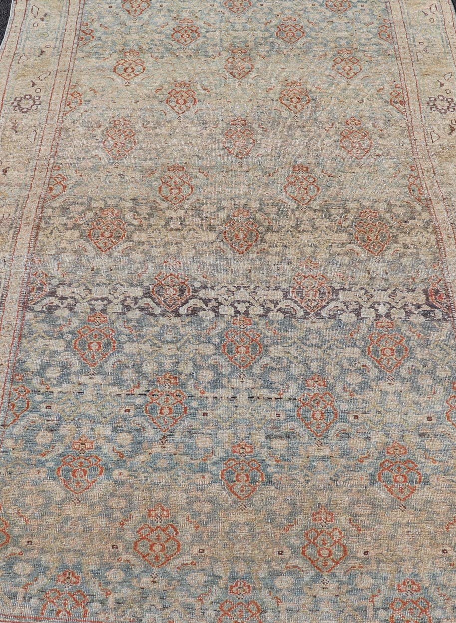 Antique Bidjar Persian Rug in Lt. Blue, Lt. Gray & Red by Keivan Woven Arts. Measures: 4'8 x 8'10 Antique Kurdish Persian rug with all over Herati design. Keivan Woven Arts/ rug /EMB - 22244, country of origin / type: Iran / Kurdish Bidjar... - Keivan Woven ArtsEMB - 22244 - 22502Rug