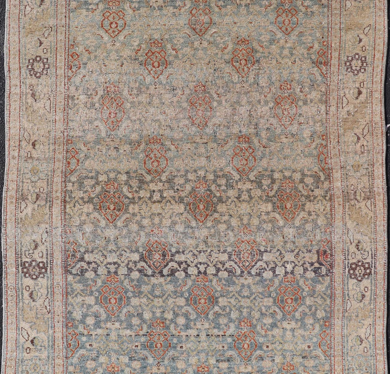Antique Bidjar Persian Rug in Lt. Blue, Lt. Gray & Red by Keivan Woven Arts. Measures: 4'8 x 8'10 Antique Kurdish Persian rug with all over Herati design. Keivan Woven Arts/ rug /EMB - 22244, country of origin / type: Iran / Kurdish Bidjar... - Keivan Woven ArtsEMB - 22244 - 22502Rug