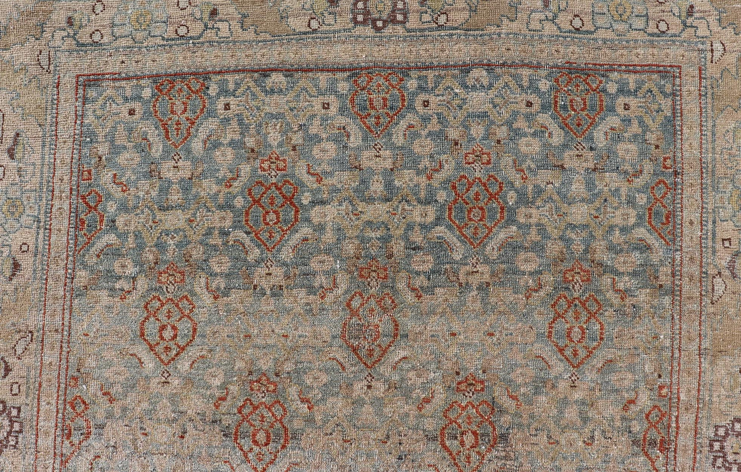 Antique Bidjar Persian Rug in Lt. Blue, Lt. Gray & Red by Keivan Woven Arts. Measures: 4'8 x 8'10 Antique Kurdish Persian rug with all over Herati design. Keivan Woven Arts/ rug /EMB - 22244, country of origin / type: Iran / Kurdish Bidjar... - Keivan Woven ArtsEMB - 22244 - 22502