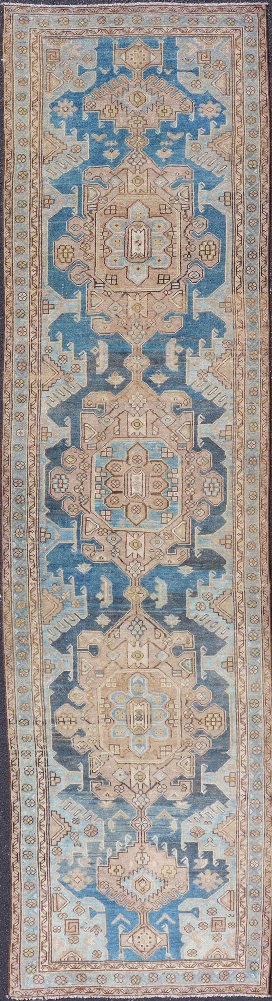 Measures: 3'2 x 12'8 This captivating long Azerbaijan runner is masterfully woven to create a tapestry of intricate patterns and serene color schemes. The rug features a striking array of symmetrical medallion designs, each meticulously crafted to ... - Keivan Woven ArtsEMB - 22277 - 26094Rug