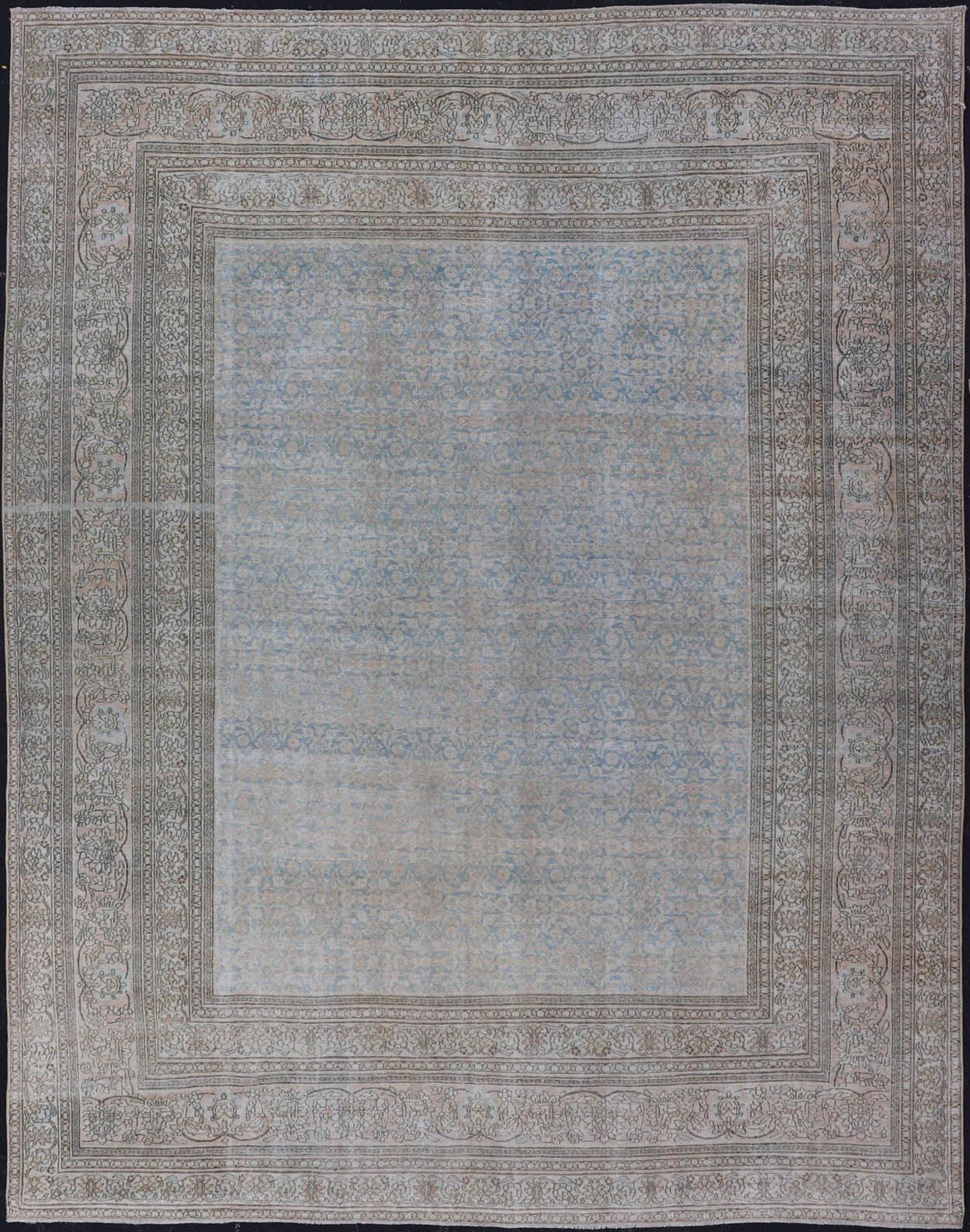 Antique Hand - Knotted Persian Mashad Rug with Sub - Geometric Floral & Diamond Design This antique hand - knotted Persian Mashad rug features a sub - geometric diamond design placed upon an all - over floral pattern and is enclosed within a complementary... - Keivan Woven ArtsEMB - 8520 - 178548 - 13760Rug
