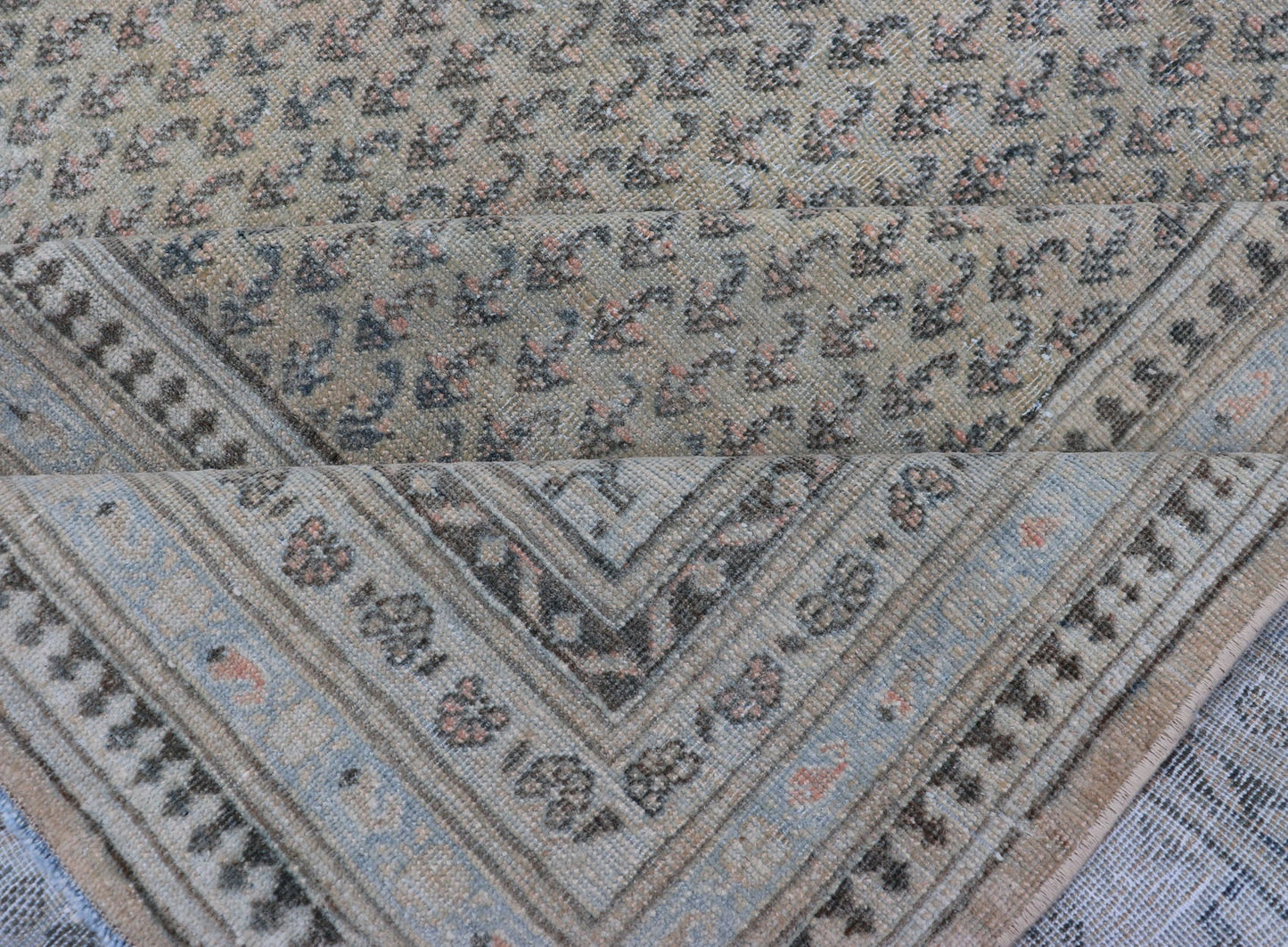 Minimalist Design Antique Persian Tabriz Rug In All - Over Design in Faded Colors Minimalist antique Persian Tabriz rug with all - over field and , light peach, light blue, Keivan Woven Arts / rug EMB - 8521 - 178687, country of origin / type: Iran/ Tab... - Keivan Woven ArtsEMB - 8521 - 178687 - 13712Rug