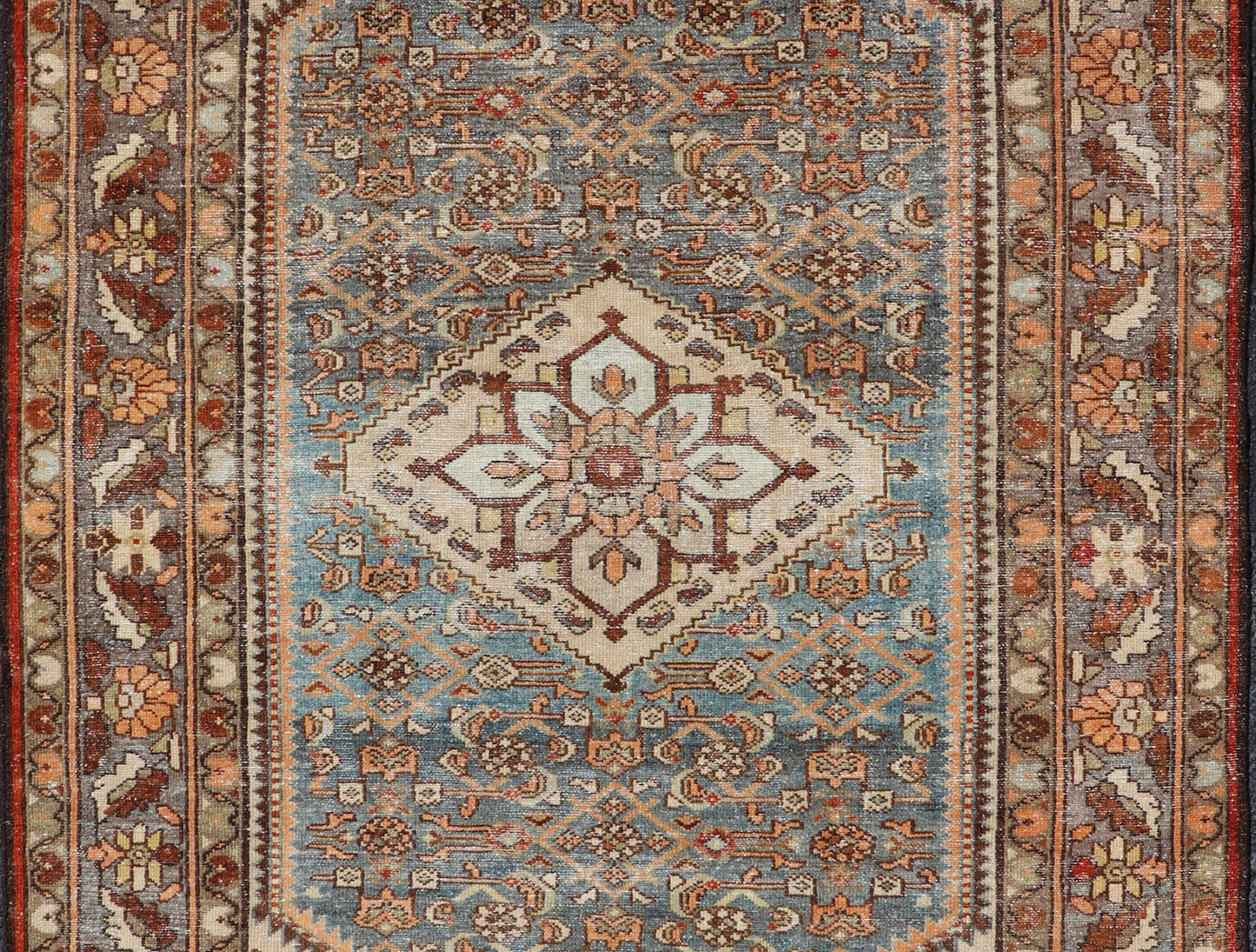 Antique Persian Hamadan Rug with Central Medallion & Sub - Geometric Floral Design This antique Persian Hamadan rug features a layered medallion with sub - geometric flowers design, and is enclosed within a complementary, multi - tiered border. Rend... - Keivan Woven ArtsEMB - 8532 - 178678 - 13708Rug