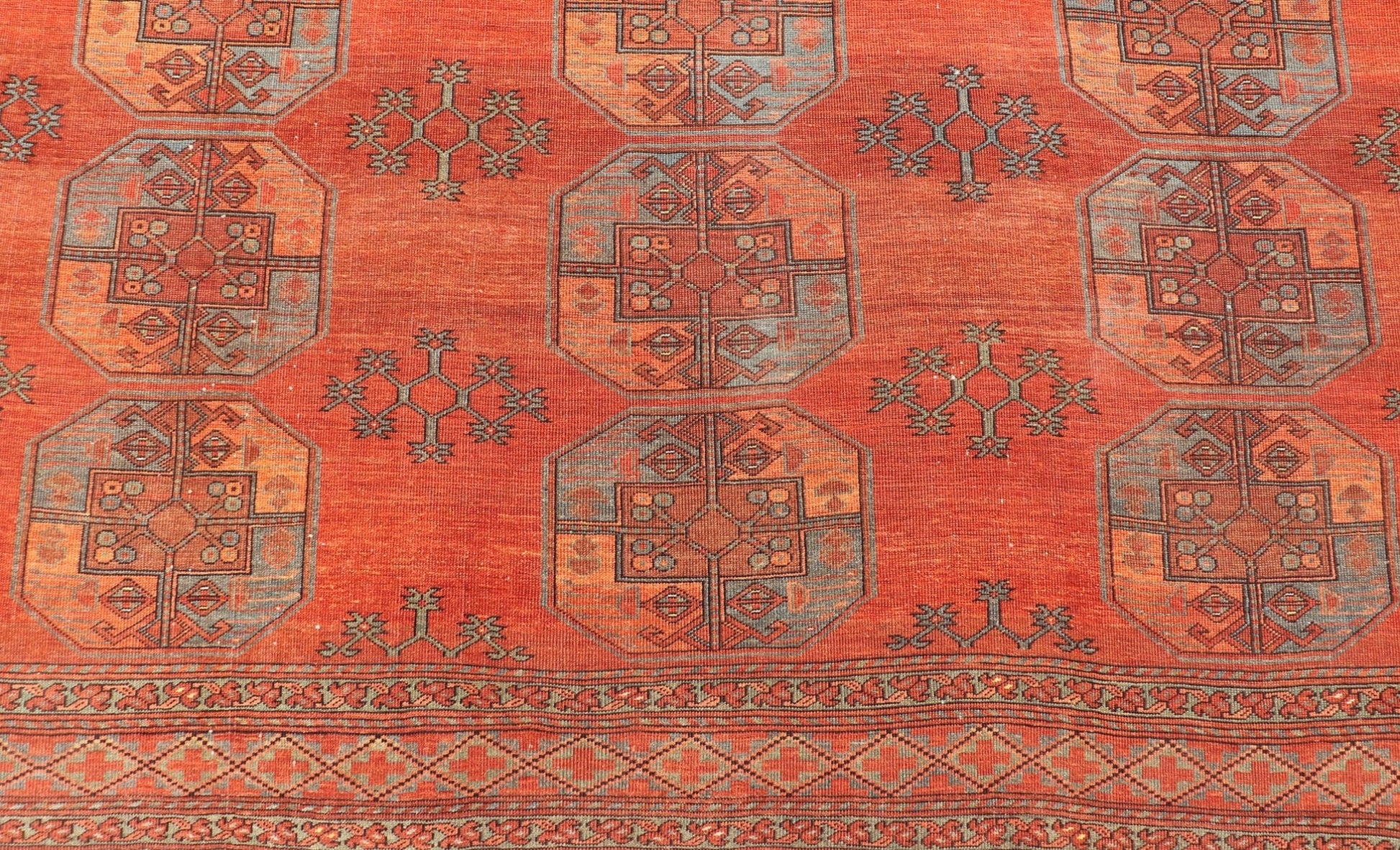 Large Turkomen Rug with All - Over Gul Bokhara Design. Hand - Knotted 1930's Turkomen Rug with Repeating Gul Design. Keivan Woven Arts; rug EMB - 9503 - P13580, country of origin / type: Turkestan / Ersari/Turkoman, circa 1930s. Measures: 11'1 x 13' 10 ... - Keivan Woven ArtsEMB - 9503 - P13580 - 14596Rug