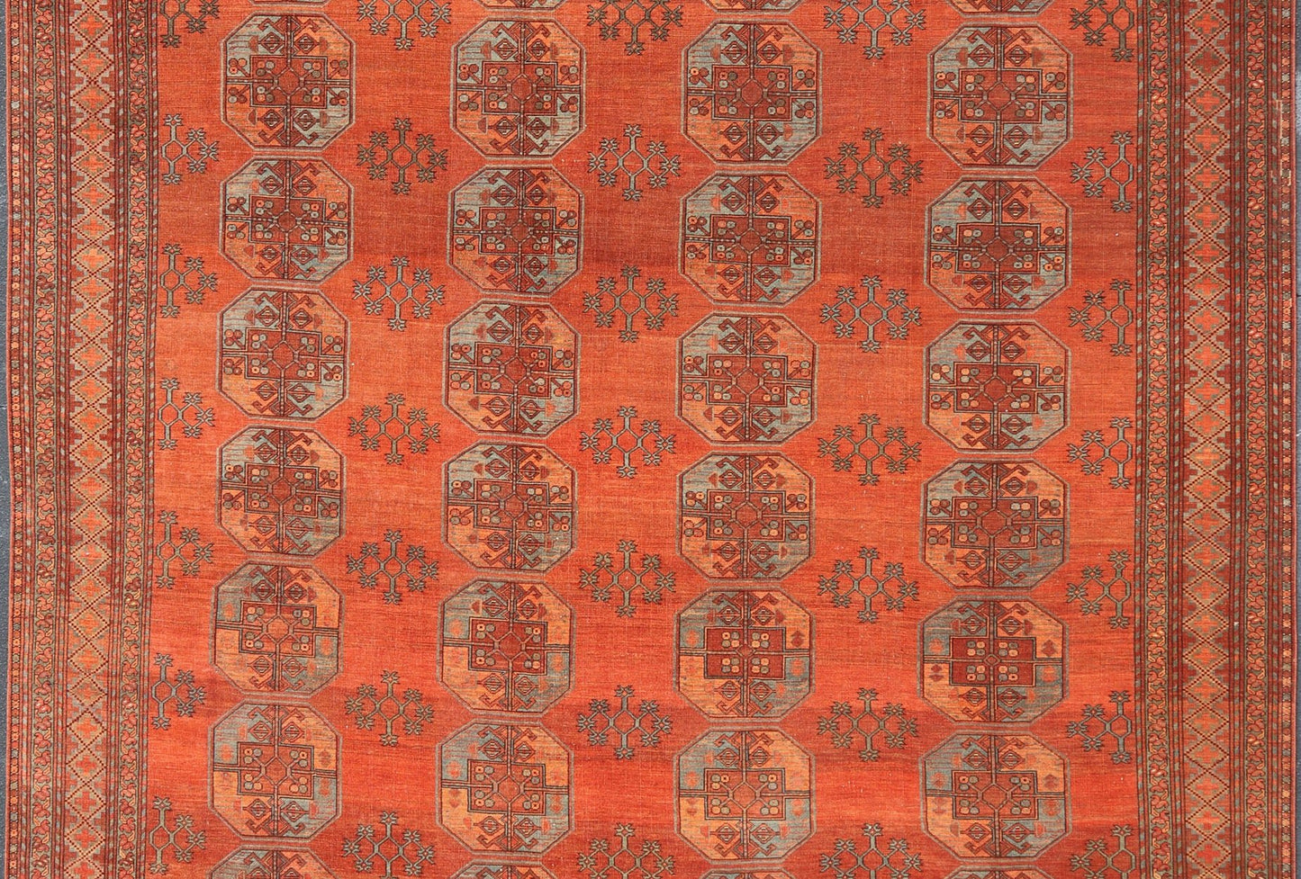 Large Turkomen Rug with All - Over Gul Bokhara Design. Hand - Knotted 1930's Turkomen Rug with Repeating Gul Design. Keivan Woven Arts; rug EMB - 9503 - P13580, country of origin / type: Turkestan / Ersari/Turkoman, circa 1930s. Measures: 11'1 x 13' 10 ... - Keivan Woven ArtsEMB - 9503 - P13580 - 14596Rug