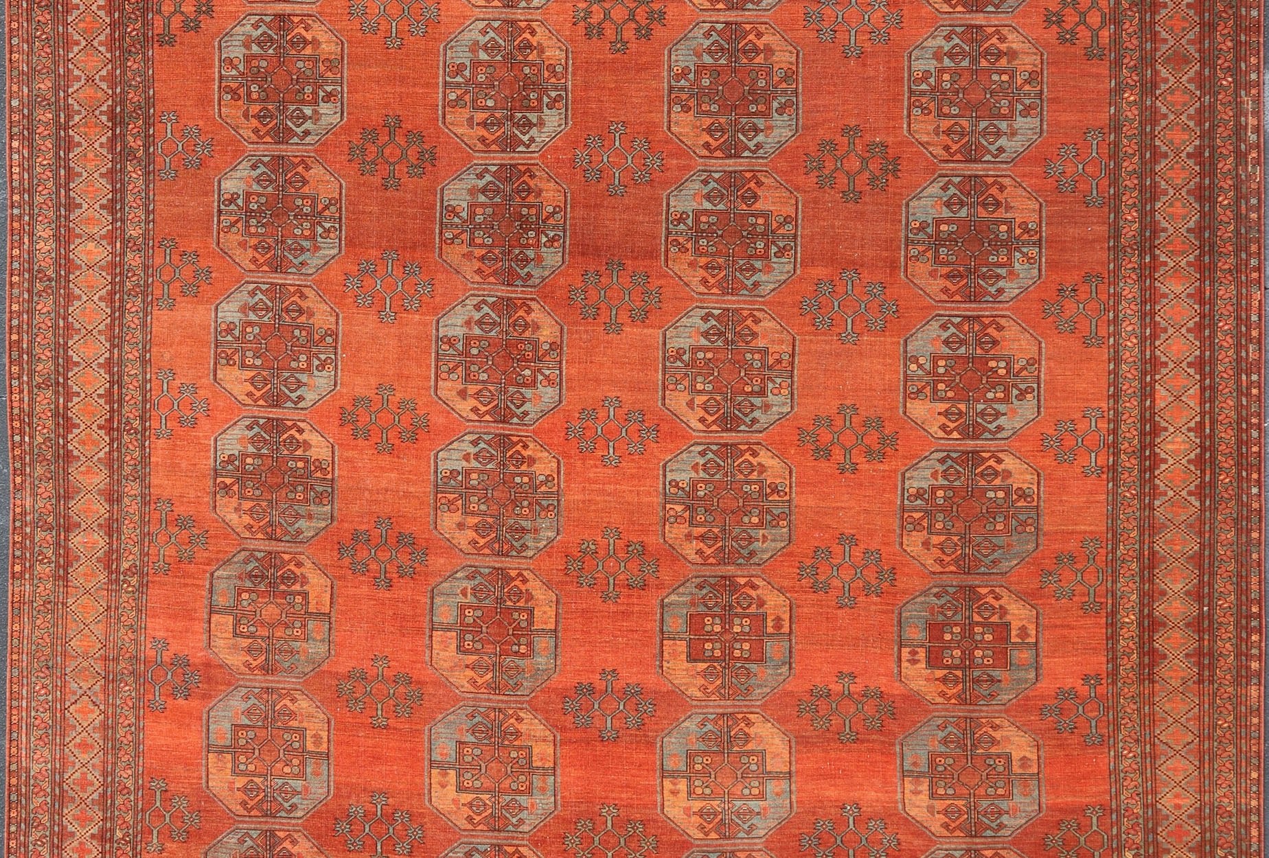 Large Turkomen Rug with All - Over Gul Bokhara Design. Hand - Knotted 1930's Turkomen Rug with Repeating Gul Design. Keivan Woven Arts; rug EMB - 9503 - P13580, country of origin / type: Turkestan / Ersari/Turkoman, circa 1930s. Measures: 11'1 x 13' 10 ... - Keivan Woven ArtsEMB - 9503 - P13580 - 14596Rug